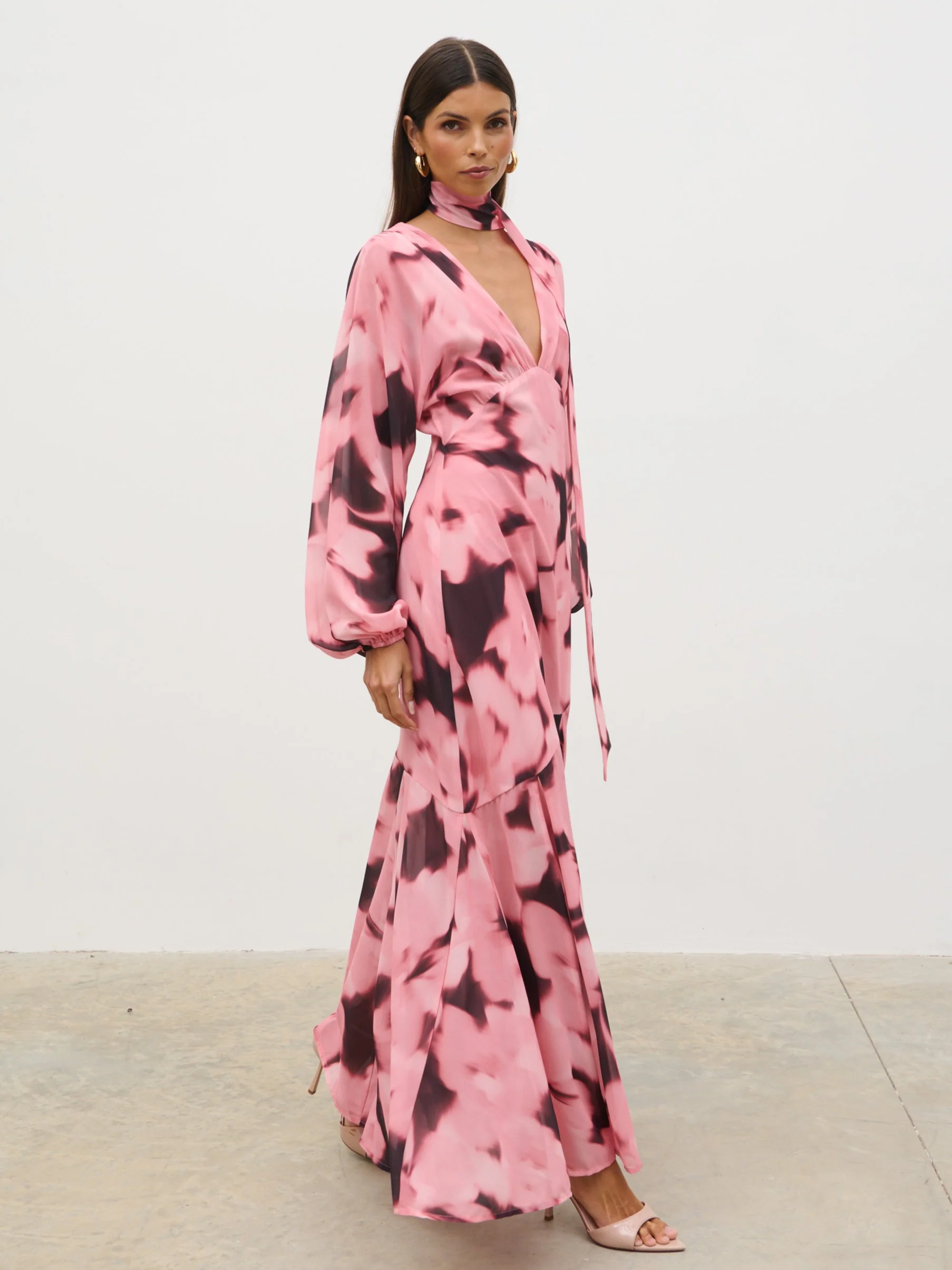 Petula Batwing Scarf Maxi Dress - Blush Watercolour Floral - Image 4