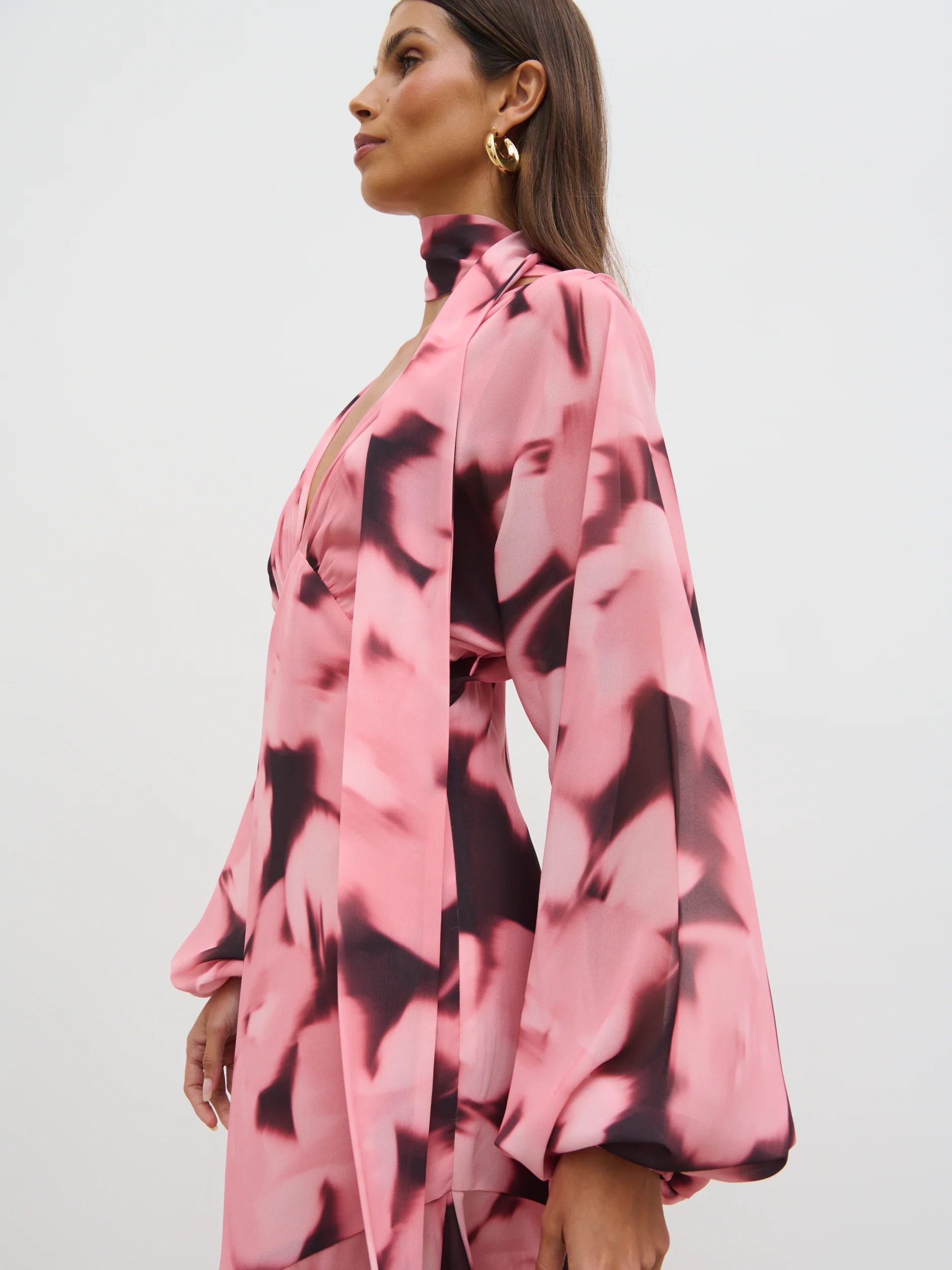 Petula Batwing Scarf Maxi Dress - Blush Watercolour Floral - Image 5
