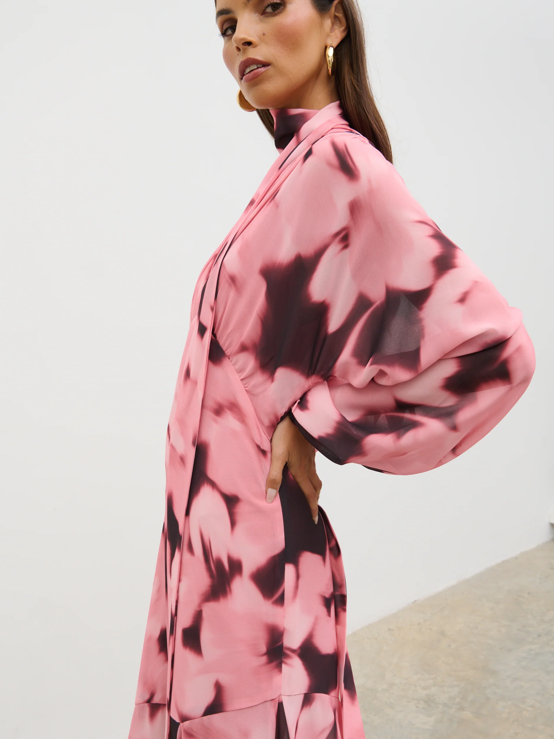 Petula Batwing Scarf Maxi Dress - Blush Watercolour Floral - Image 6