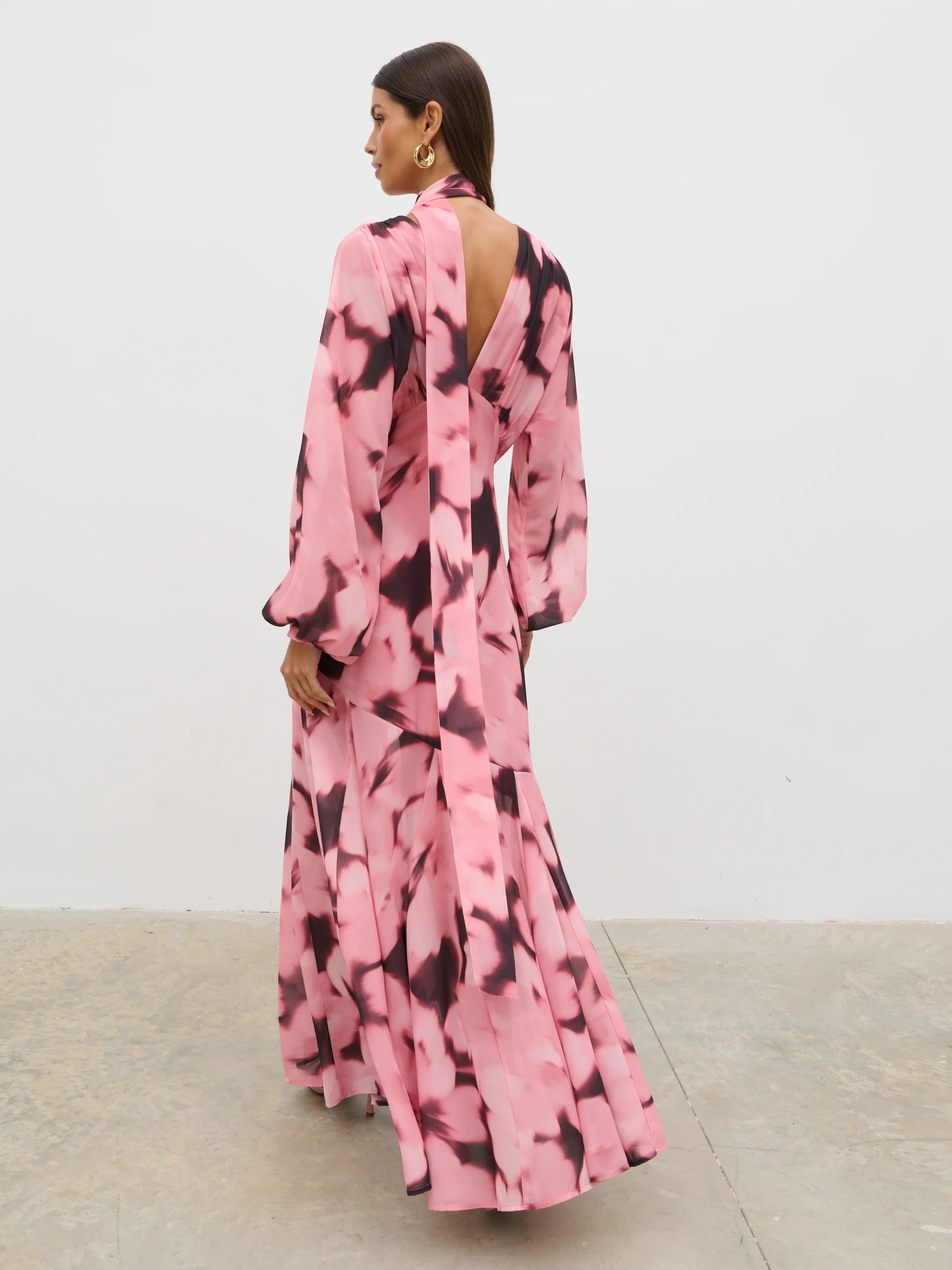 Petula Batwing Scarf Maxi Dress - Blush Watercolour Floral - Image 8