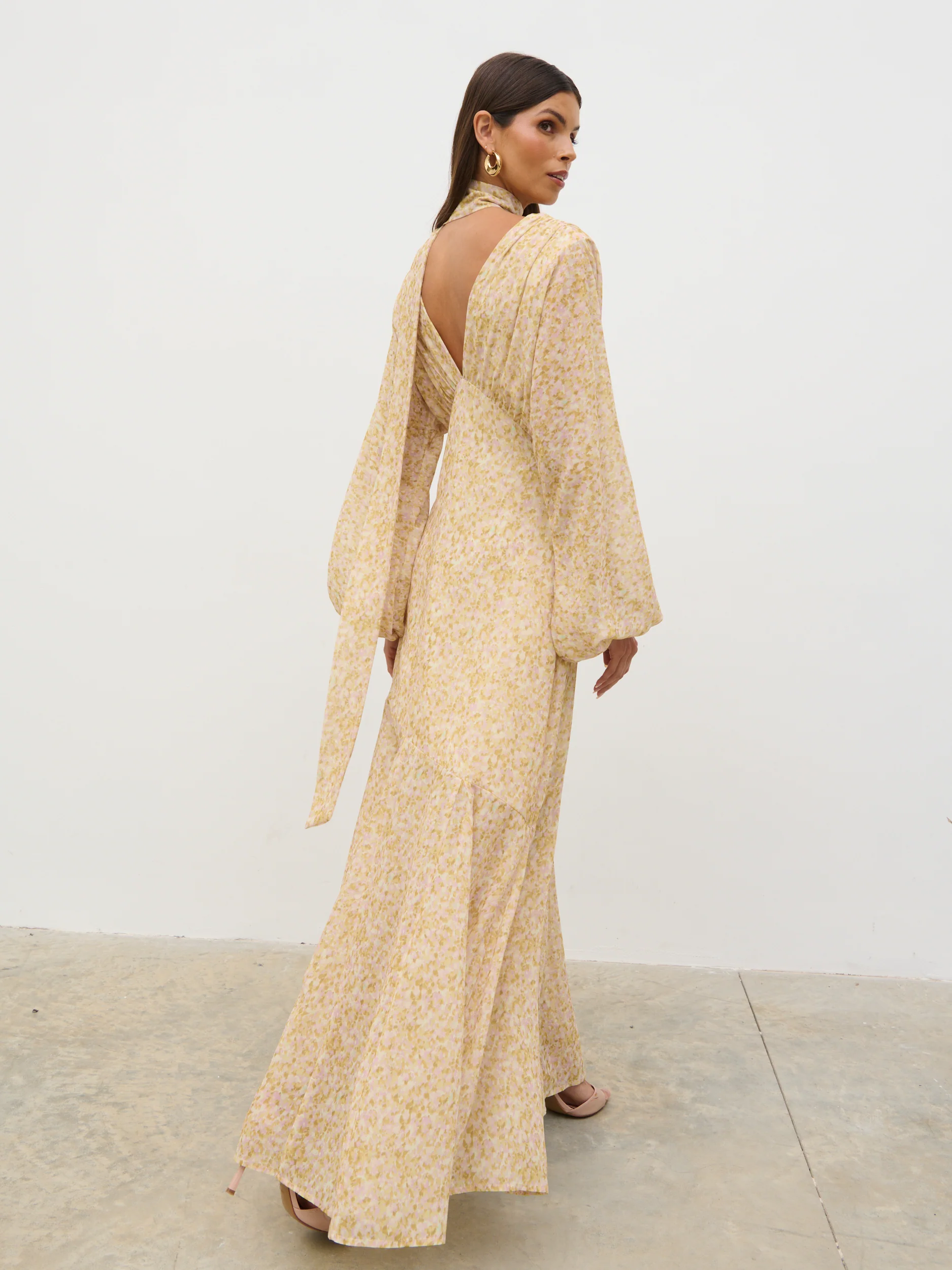 Petula Batwing Scarf Maxi Dress - Chartreuse and Lilac Abstract - Image 3