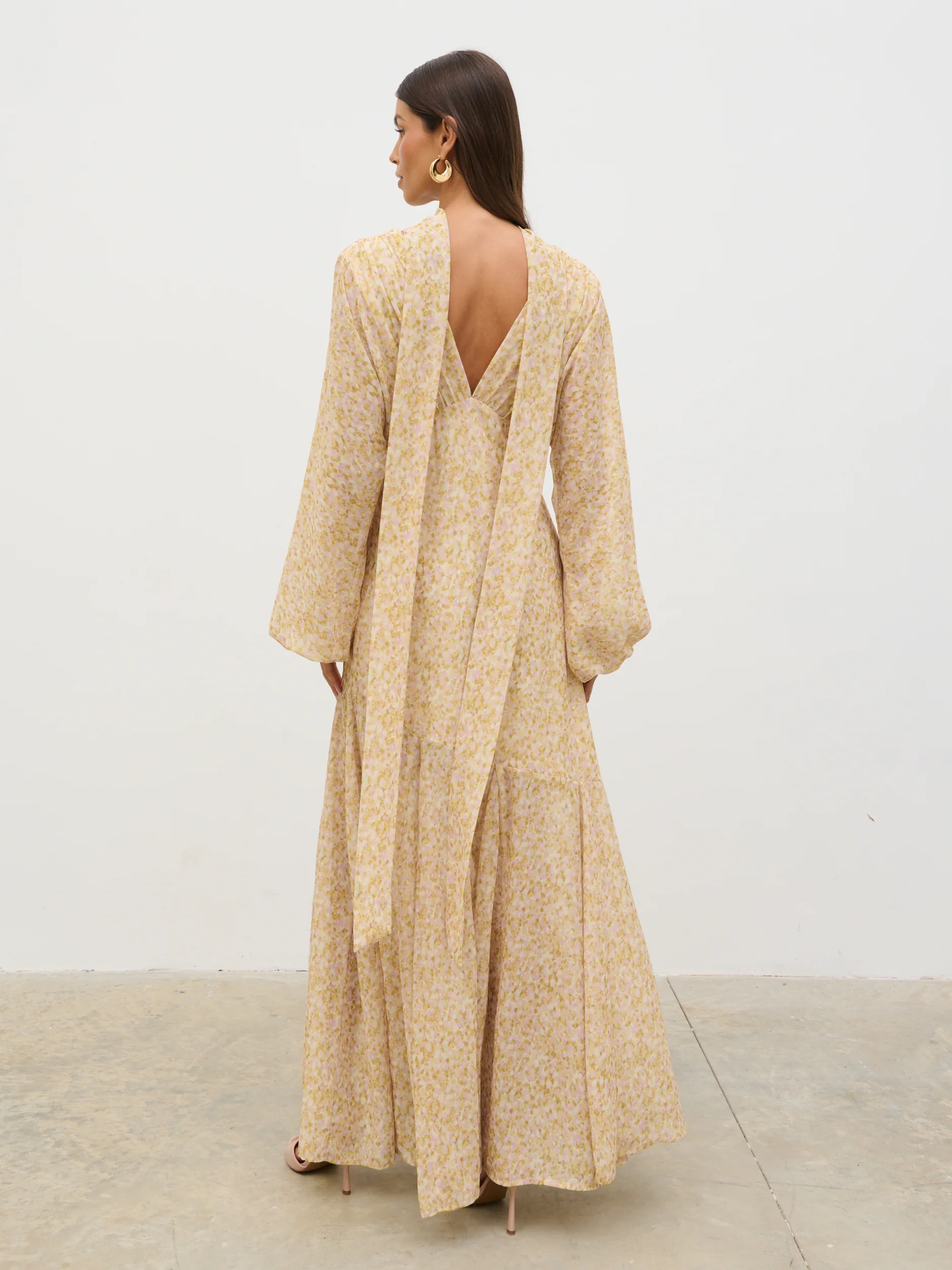 Petula Batwing Scarf Maxi Dress - Chartreuse and Lilac Abstract - Image 6
