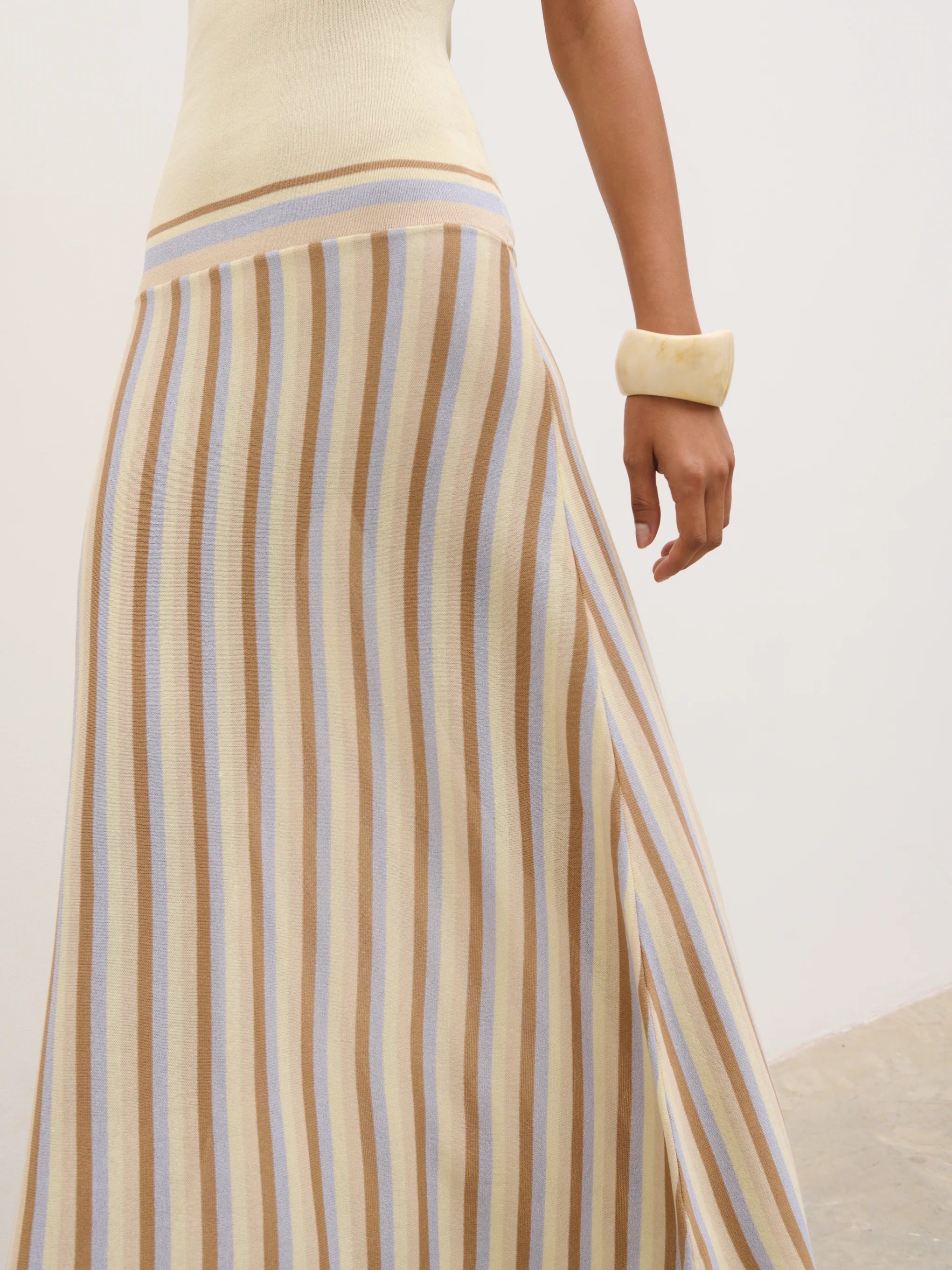 Phoebe Slash Neck Stripe Knit Maxi Dress - Lemon - Image 3