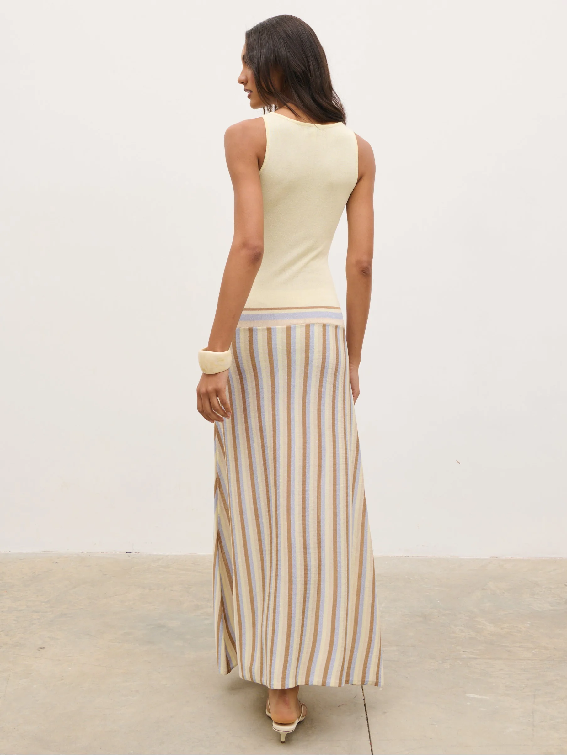 Phoebe Slash Neck Stripe Knit Maxi Dress - Lemon - Image 5