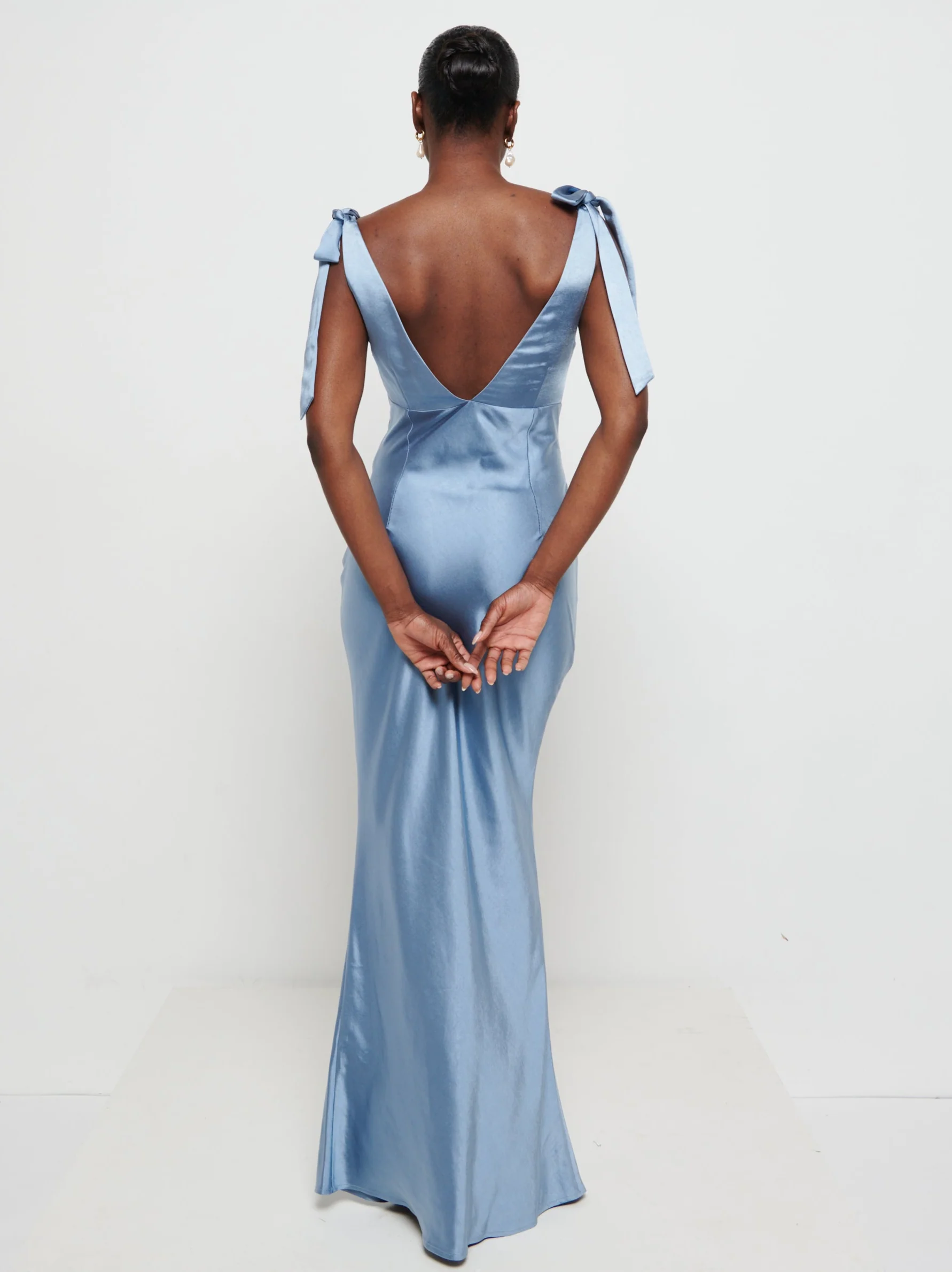 Piper Tie Maxi Bridesmaid Dress - Dusty Blue - Image 3