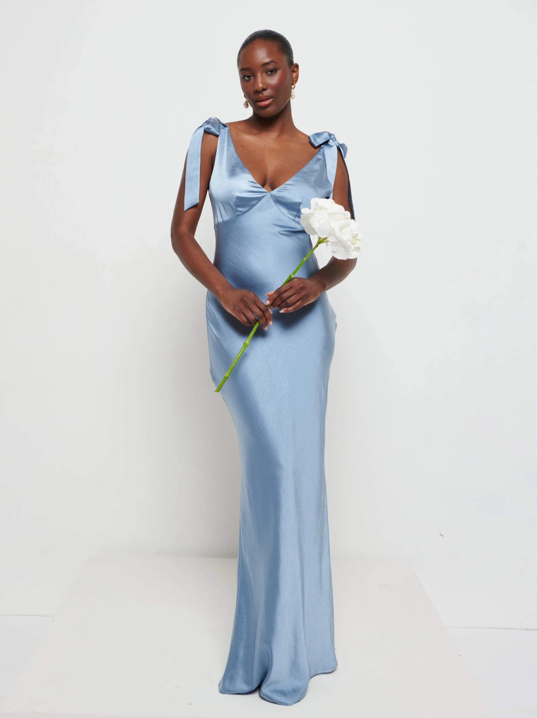 Piper Tie Maxi Bridesmaid Dress - Dusty Blue - Image 4