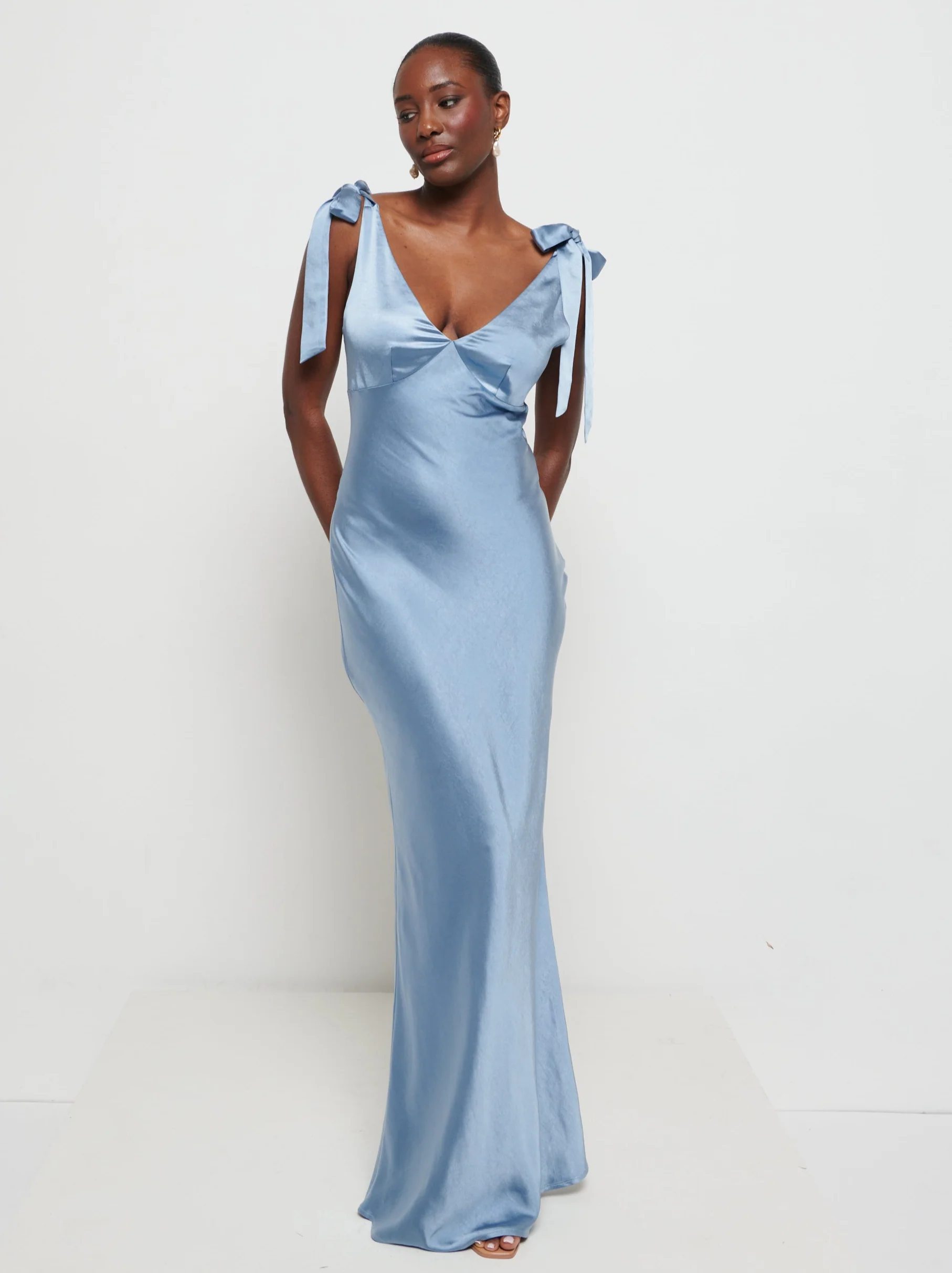 Piper Tie Maxi Bridesmaid Dress - Dusty Blue - Image 5