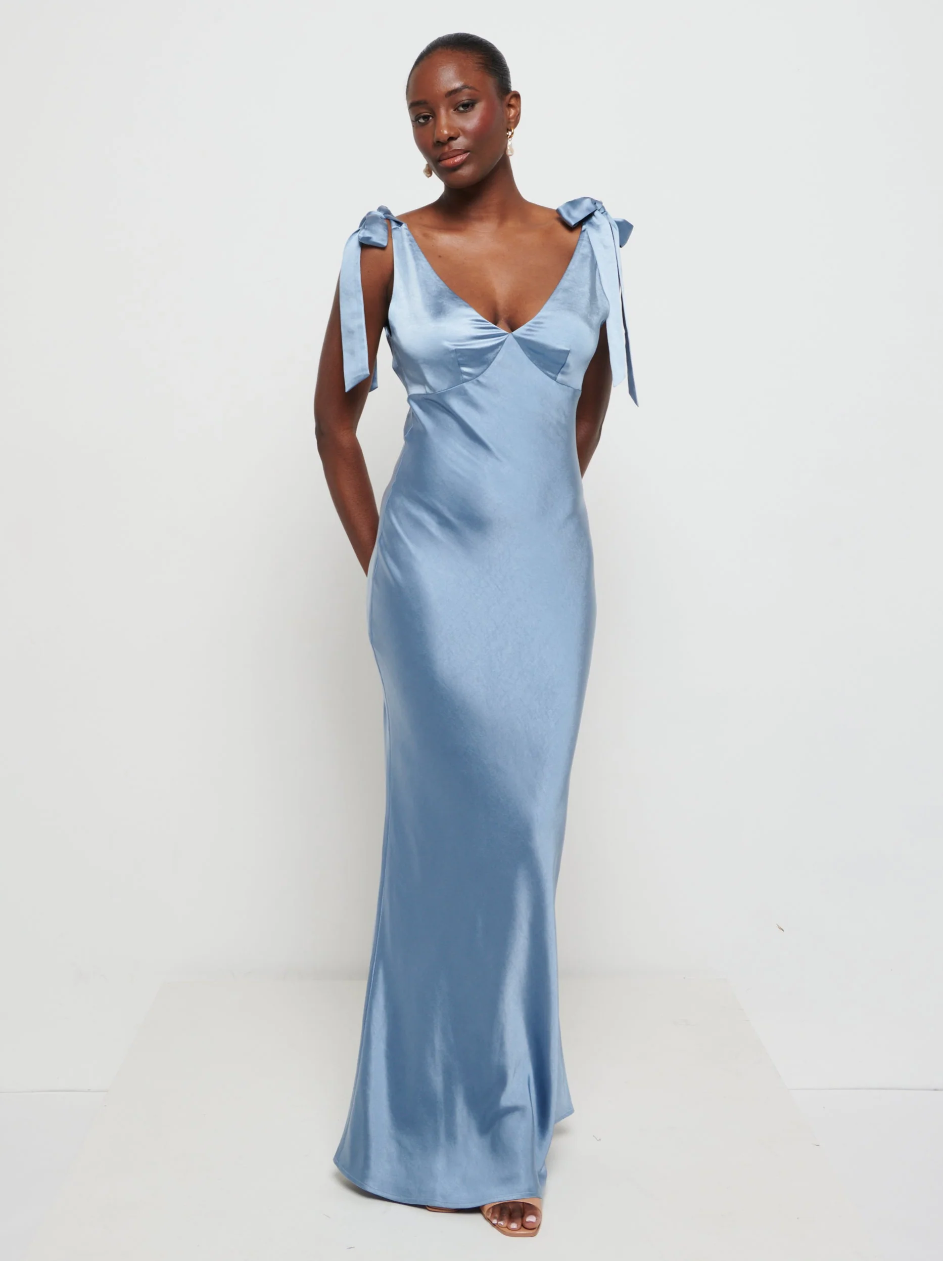 Piper Tie Maxi Bridesmaid Dress - Dusty Blue - Image 6