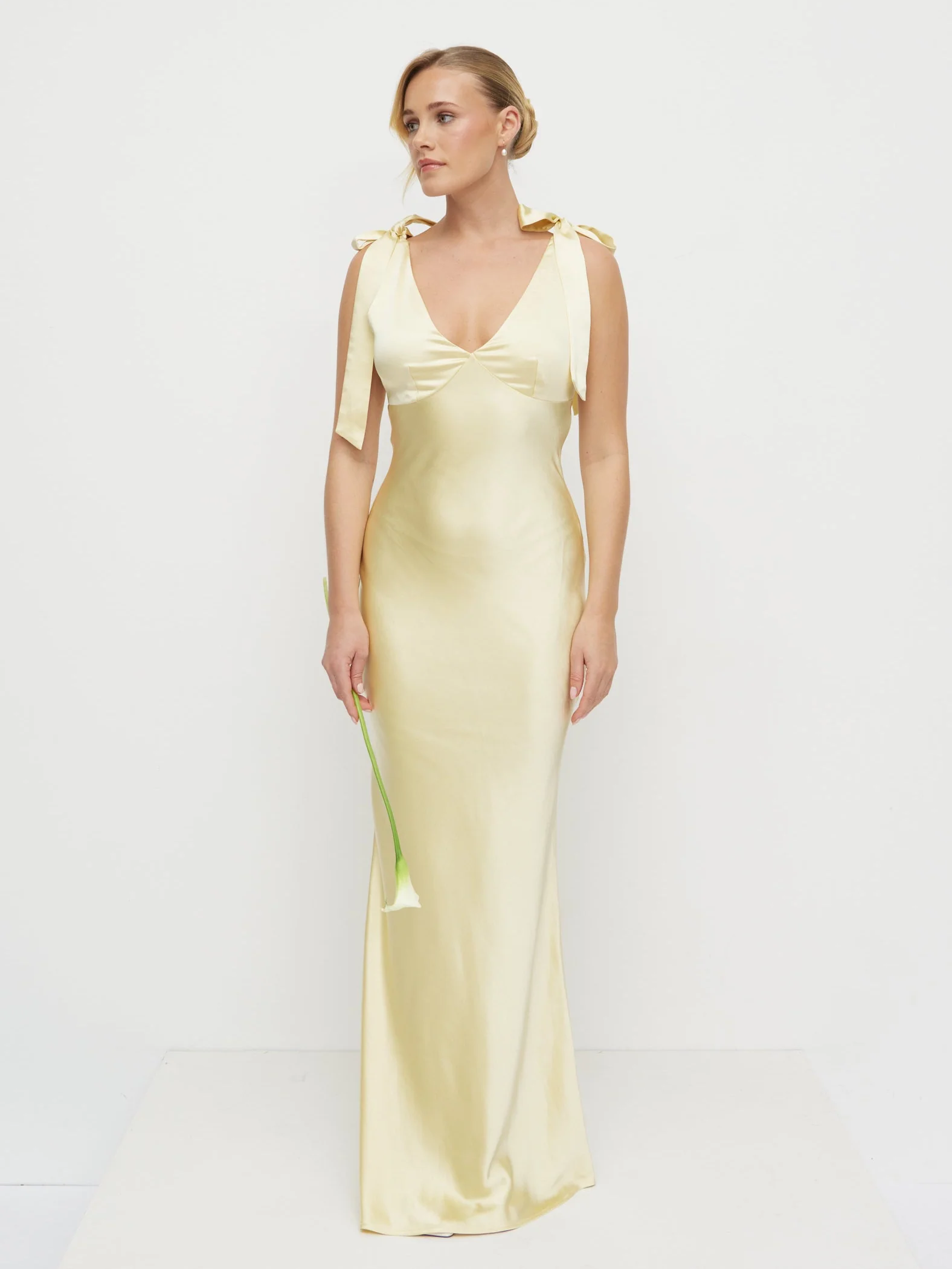 Piper Tie Satin Maxi Dress - Lemon - Image 2