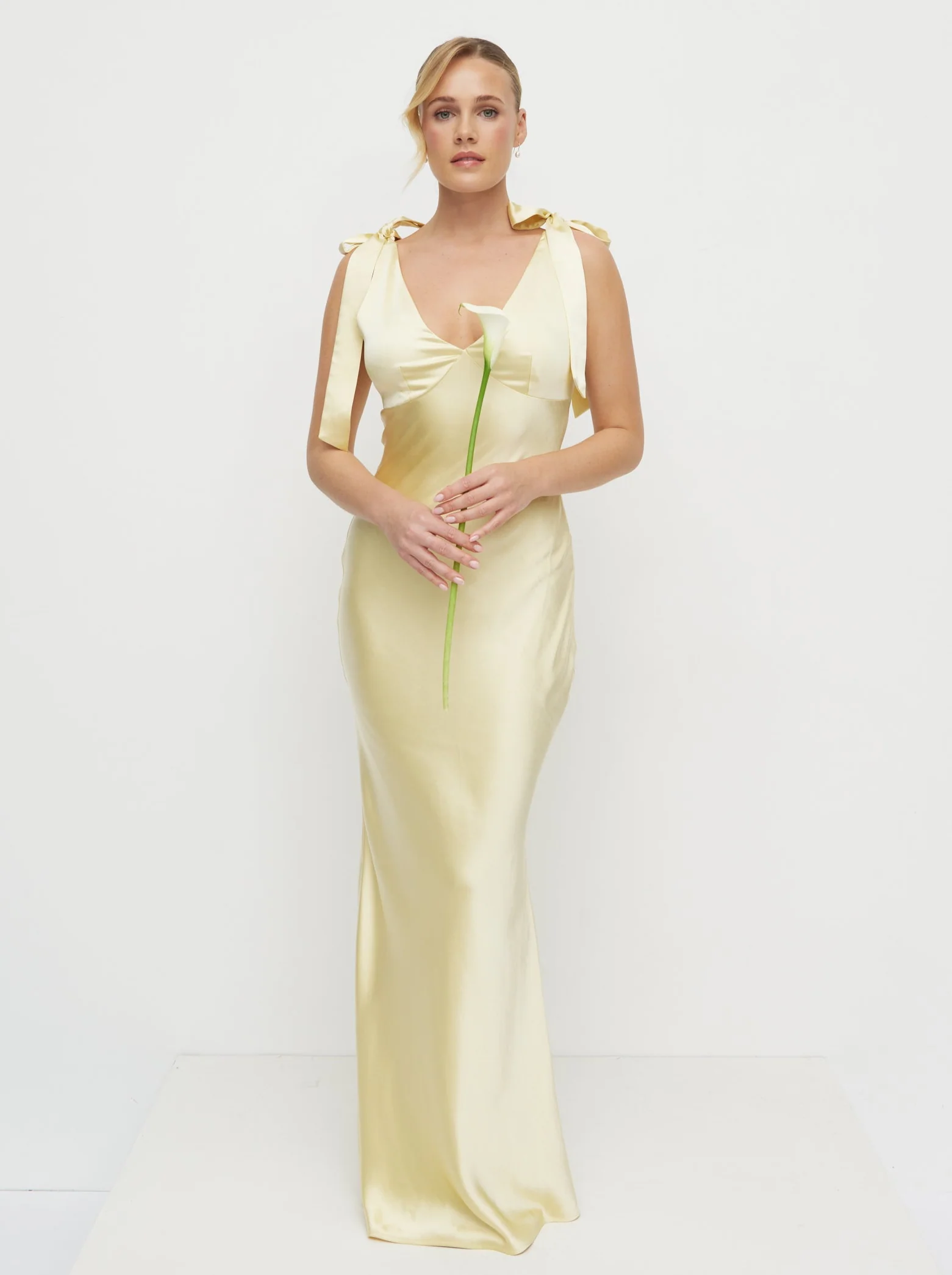 Piper Tie Satin Maxi Dress - Lemon - Image 3
