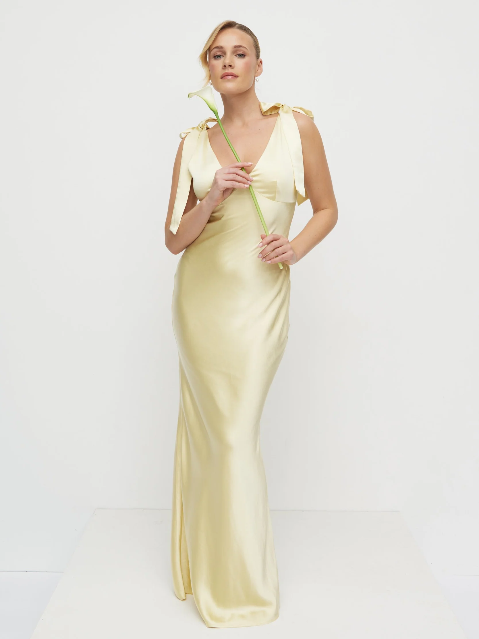 Piper Tie Satin Maxi Dress - Lemon - Image 5