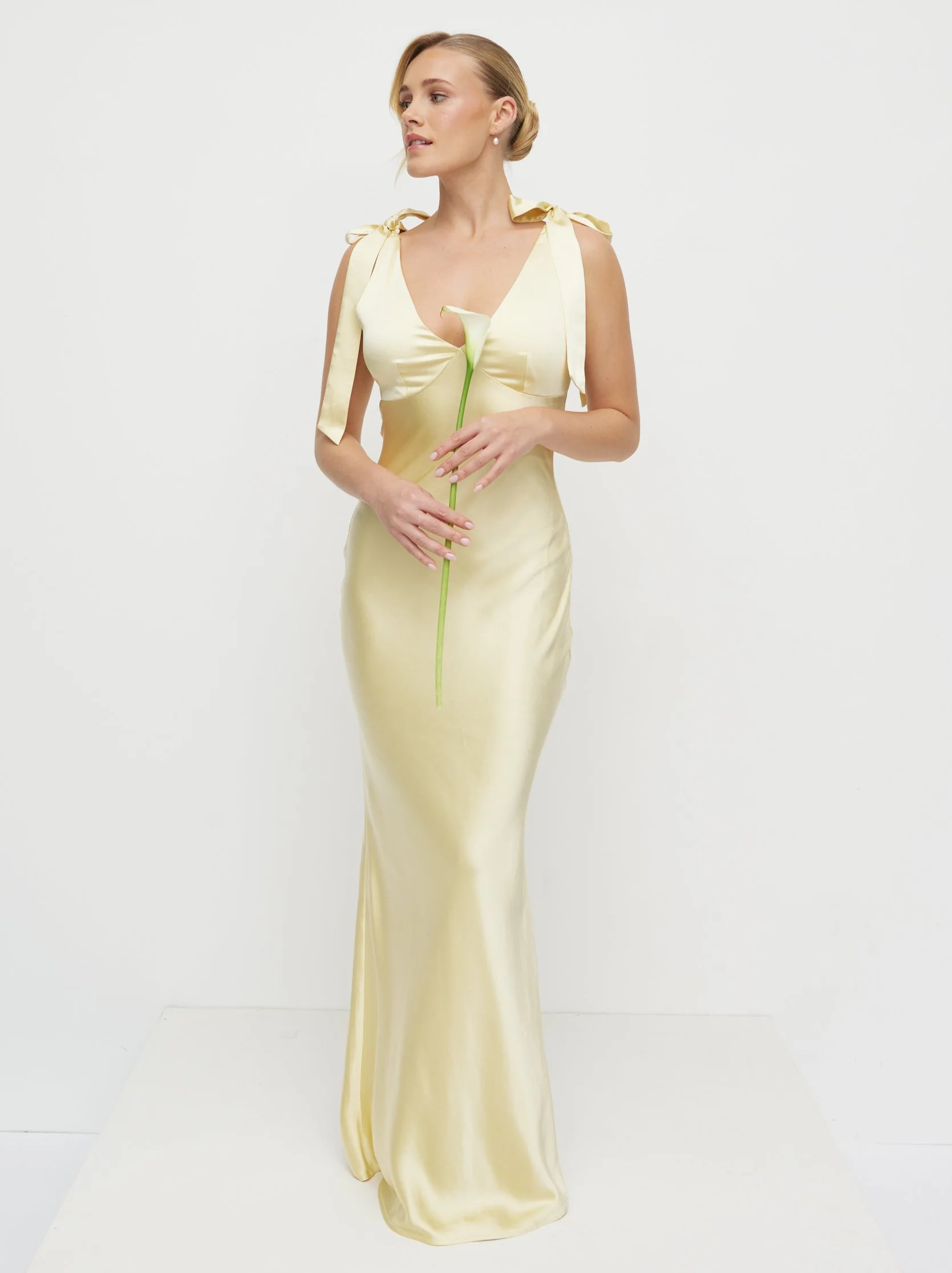 Piper Tie Satin Maxi Dress - Lemon - Image 7