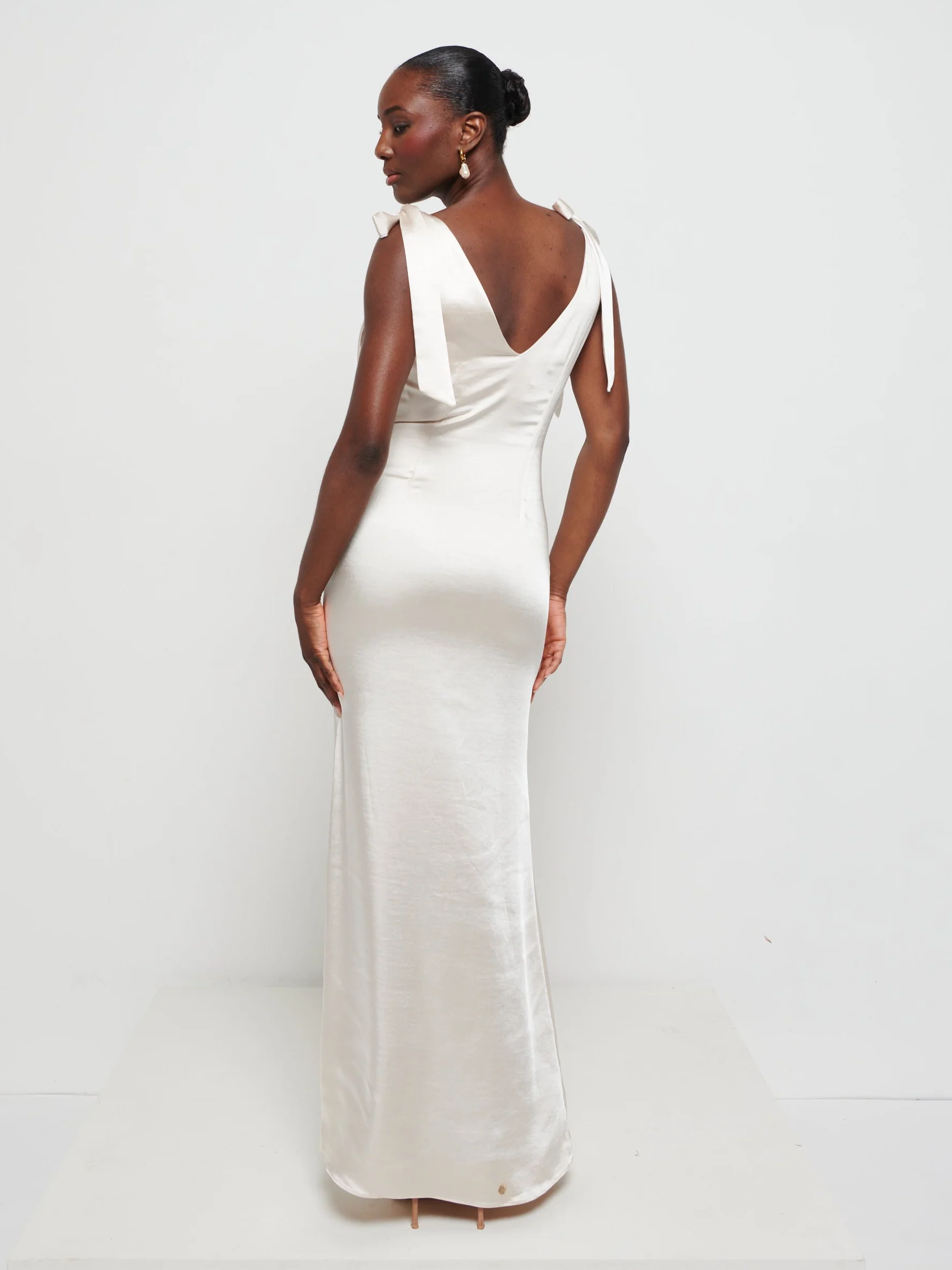 Piper Tie Maxi Bridesmaid Dress - Matte Champagne - Image 4