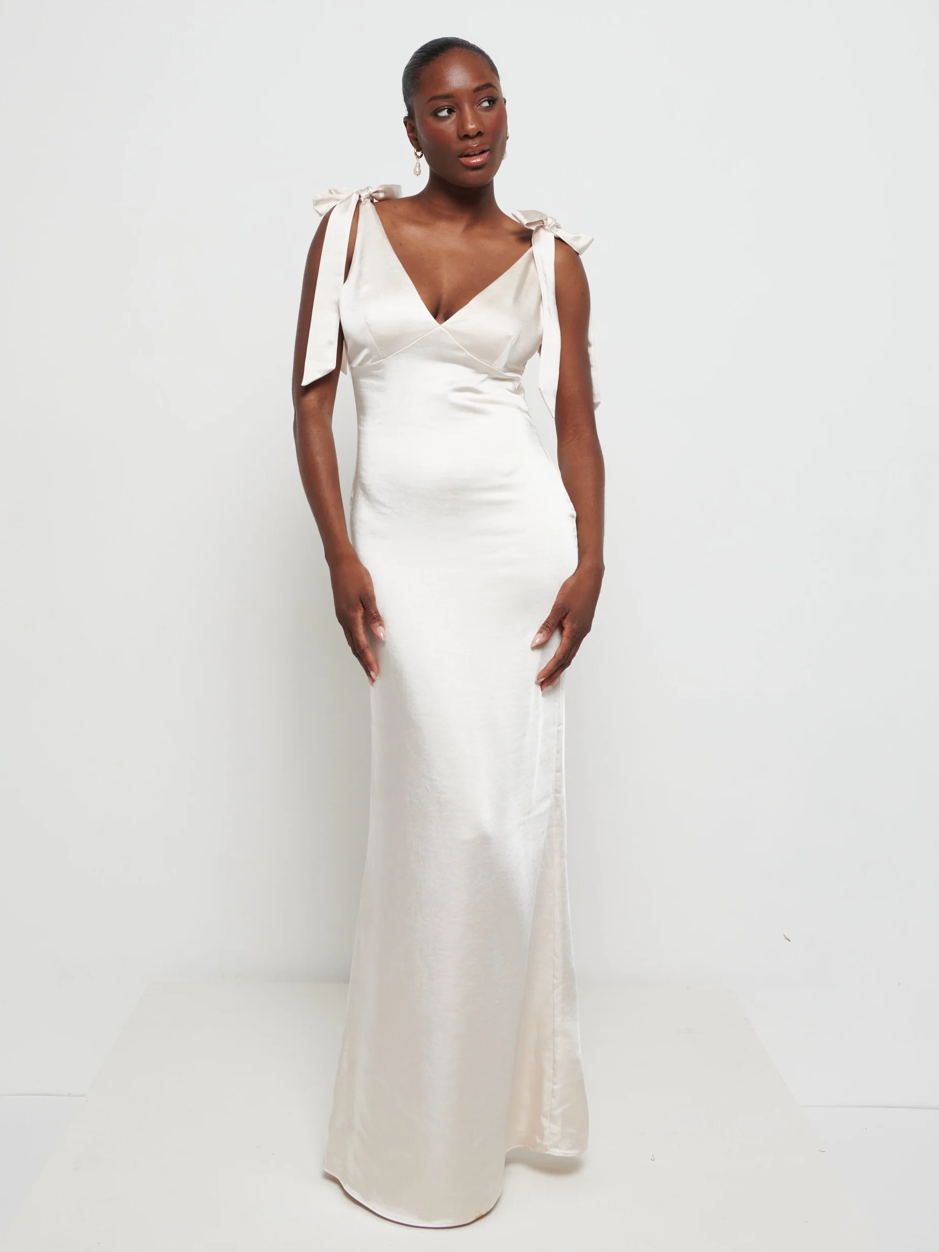 Piper Tie Maxi Bridesmaid Dress - Matte Champagne - Image 5