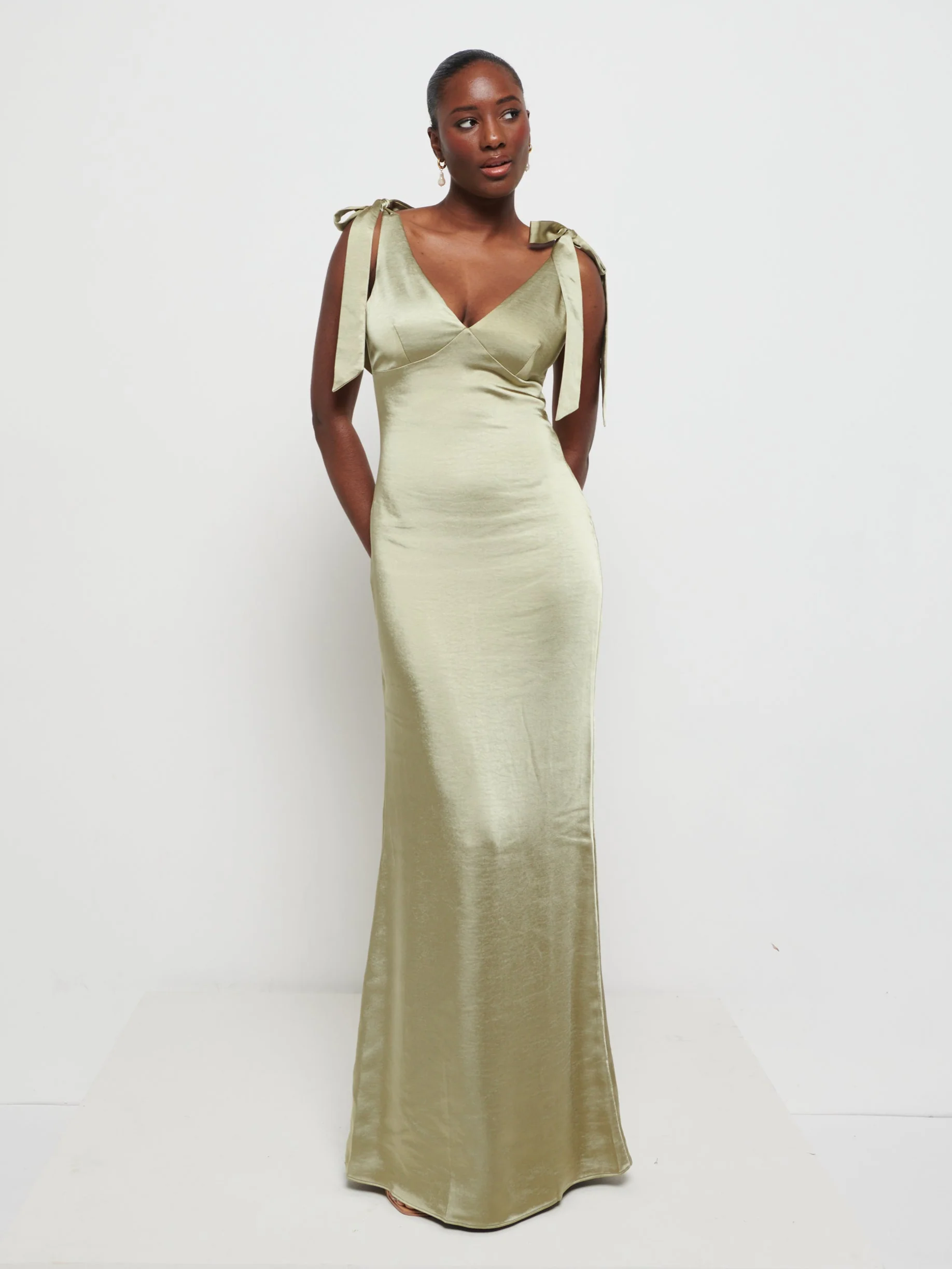 Piper Tie Maxi Bridesmaid Dress - Matte Olive - Image 3