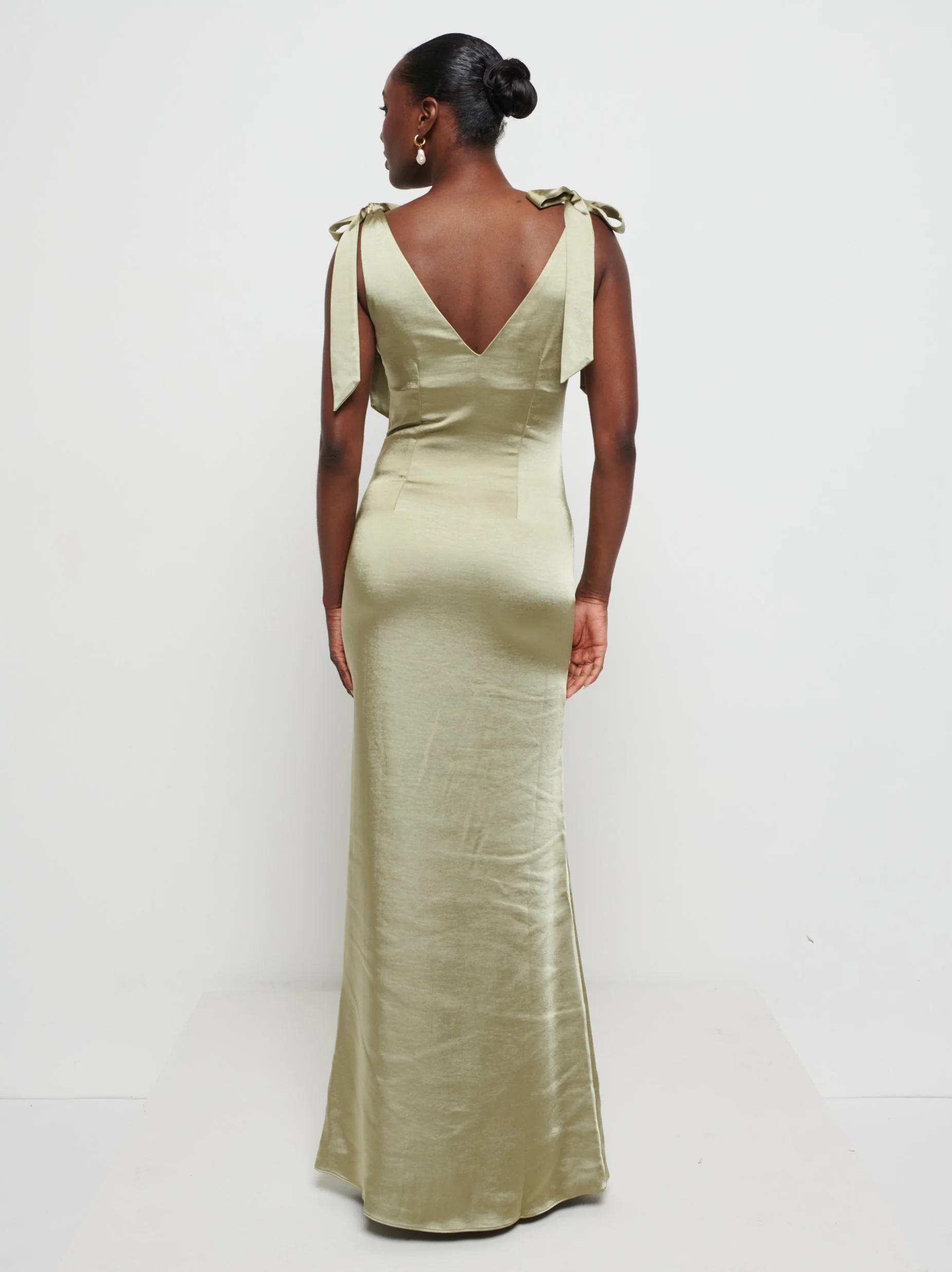 Piper Tie Maxi Bridesmaid Dress - Matte Olive - Image 4