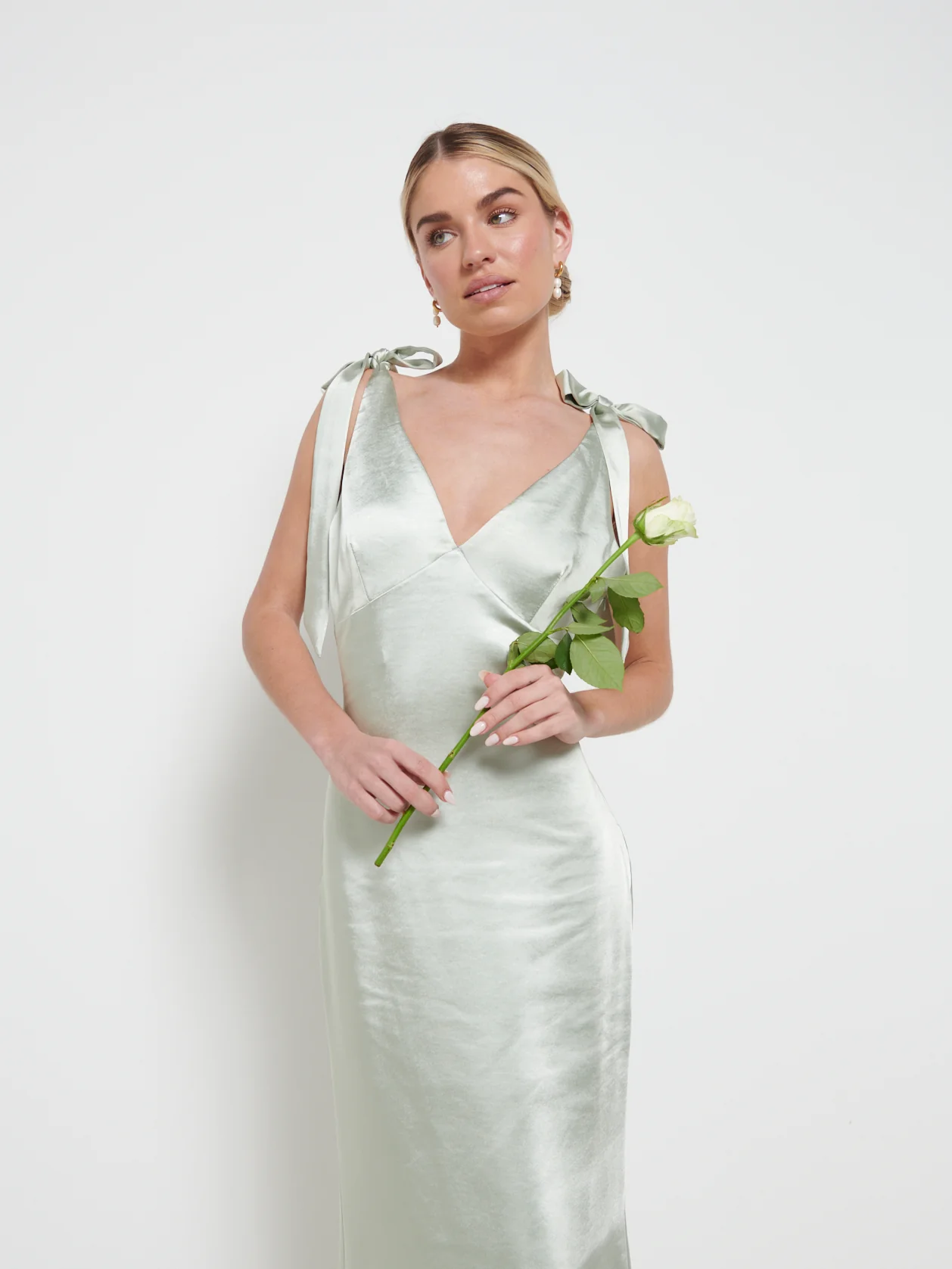 Piper Tie Maxi Bridesmaid Dress - Matte Sage - Image 2