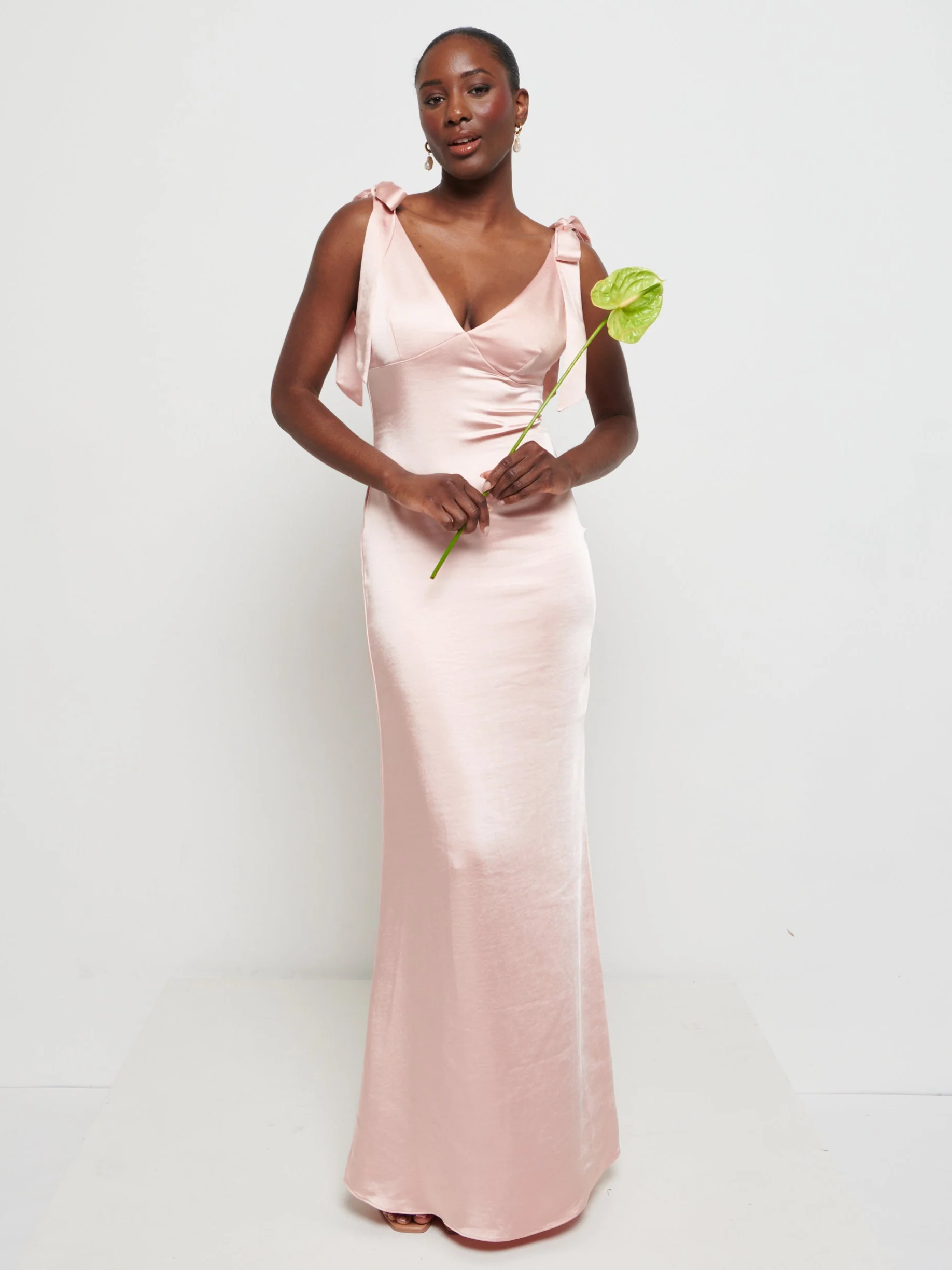 Piper Tie Maxi Bridesmaid Dress - Matte True Blush - Image 3