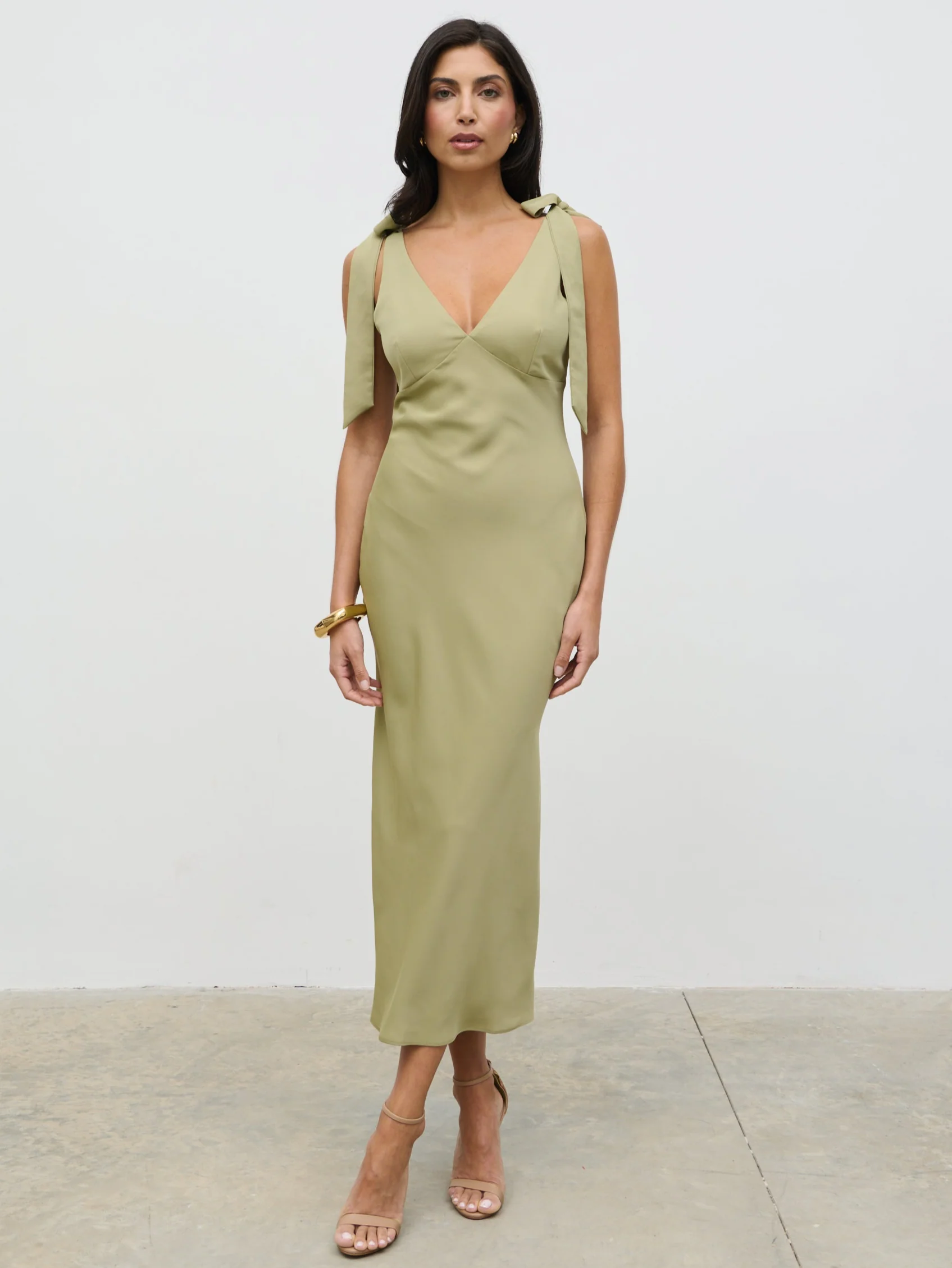 Piper Tie Midaxi Dress - Olive - Image 5