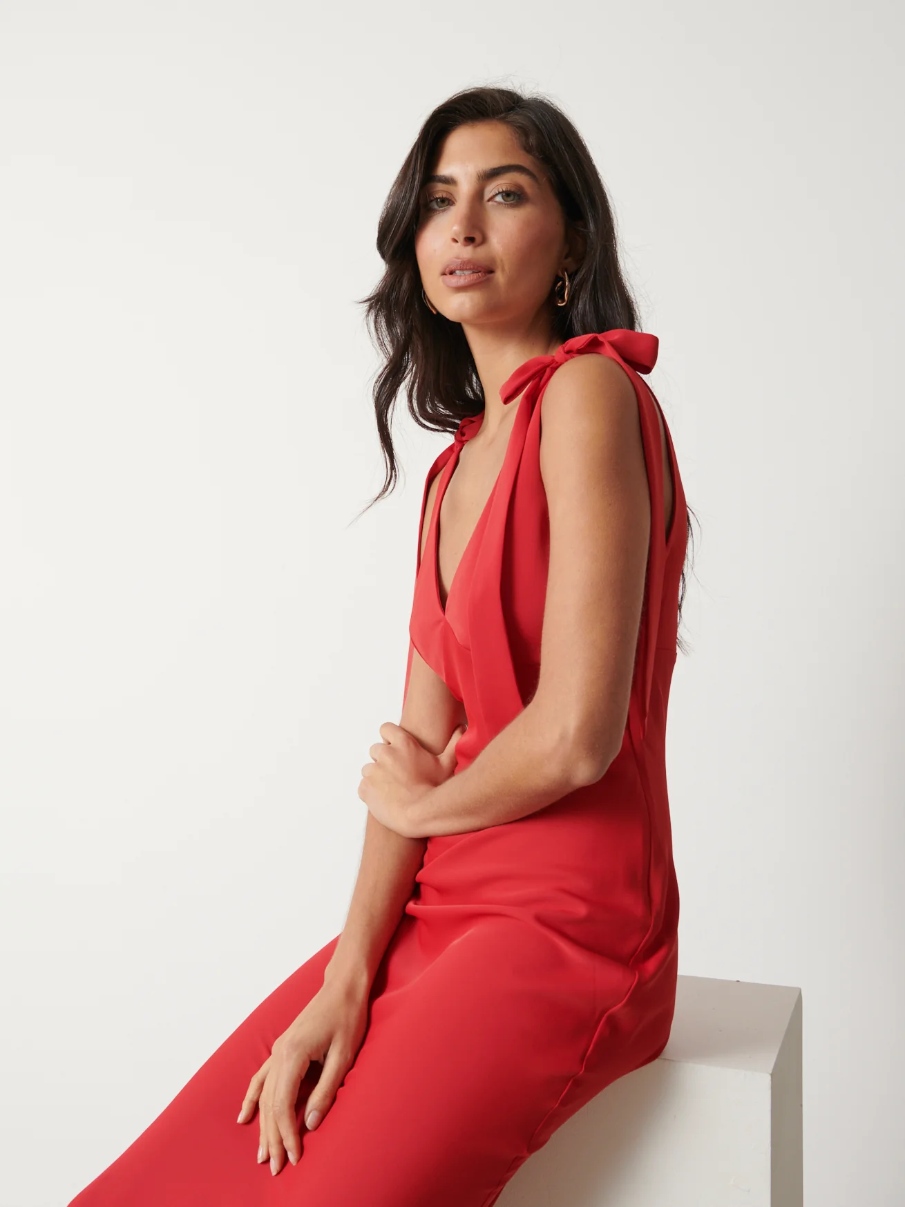 Piper Tie Midaxi Dress - Scarlet Red - Image 3