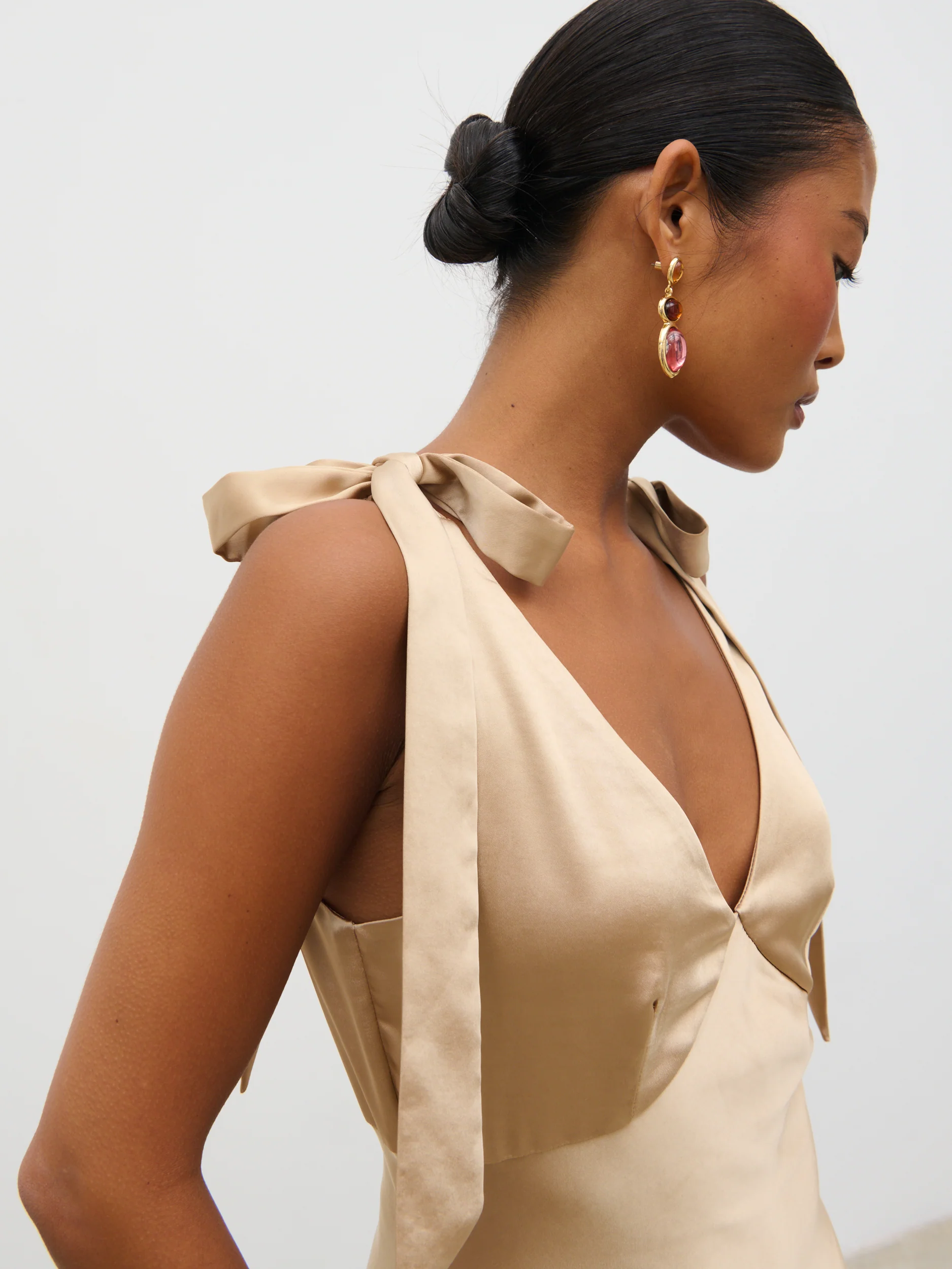 Piper Tie Midaxi Satin Dress - Gold - Image 2