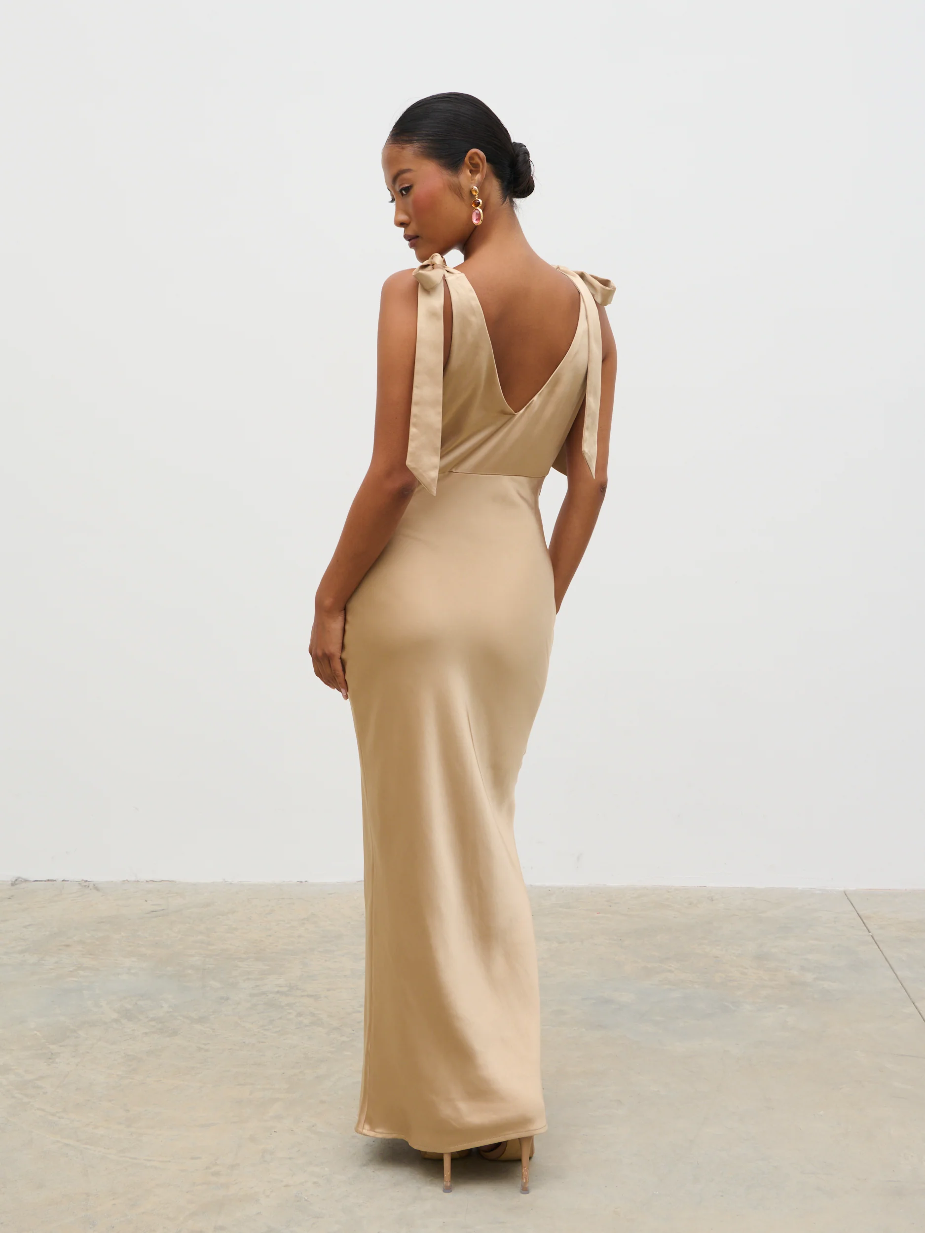 Piper Tie Midaxi Satin Dress - Gold - Image 4