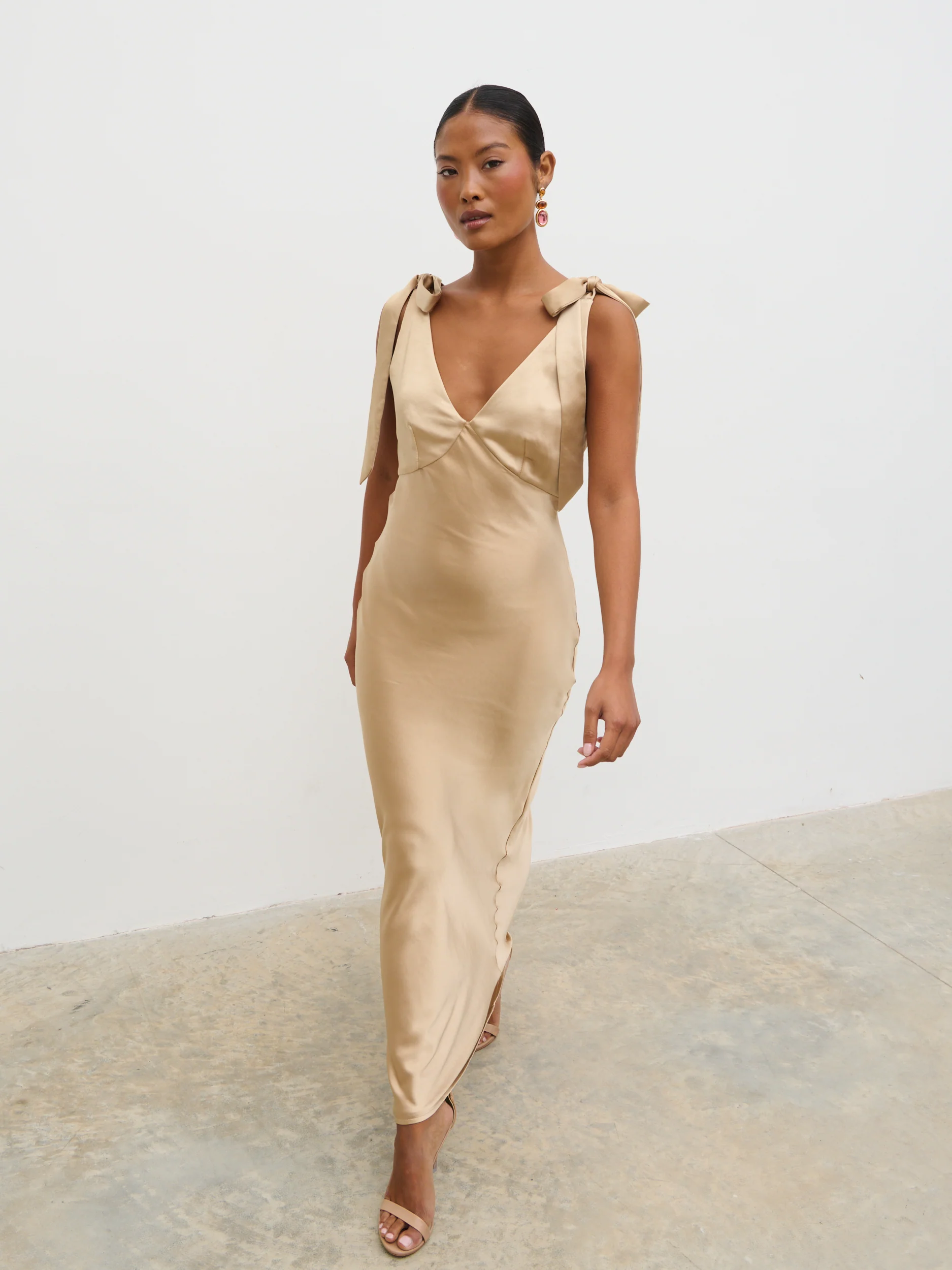 Piper Tie Midaxi Satin Dress - Gold - Image 5