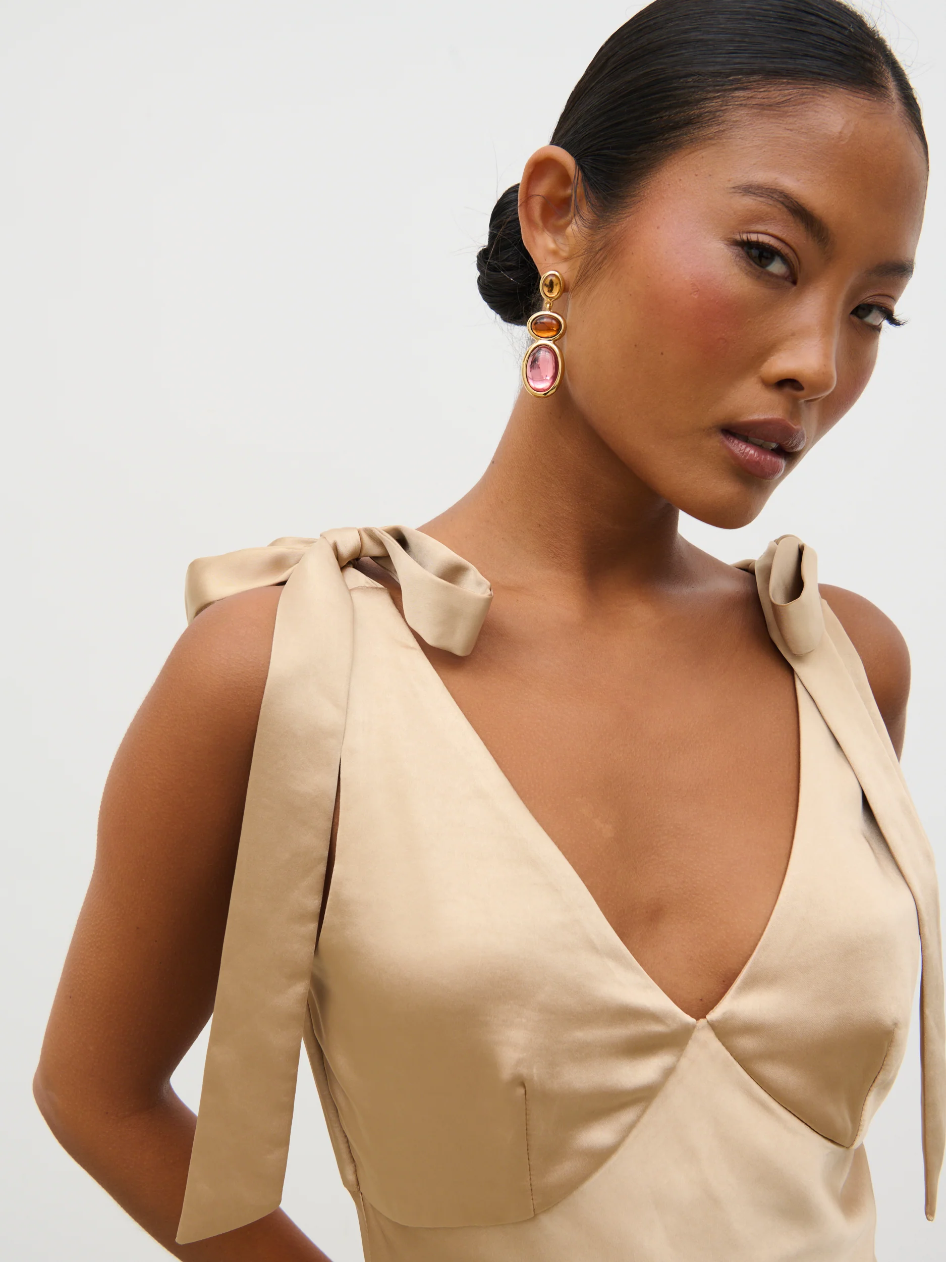 Piper Tie Midaxi Satin Dress - Gold - Image 6