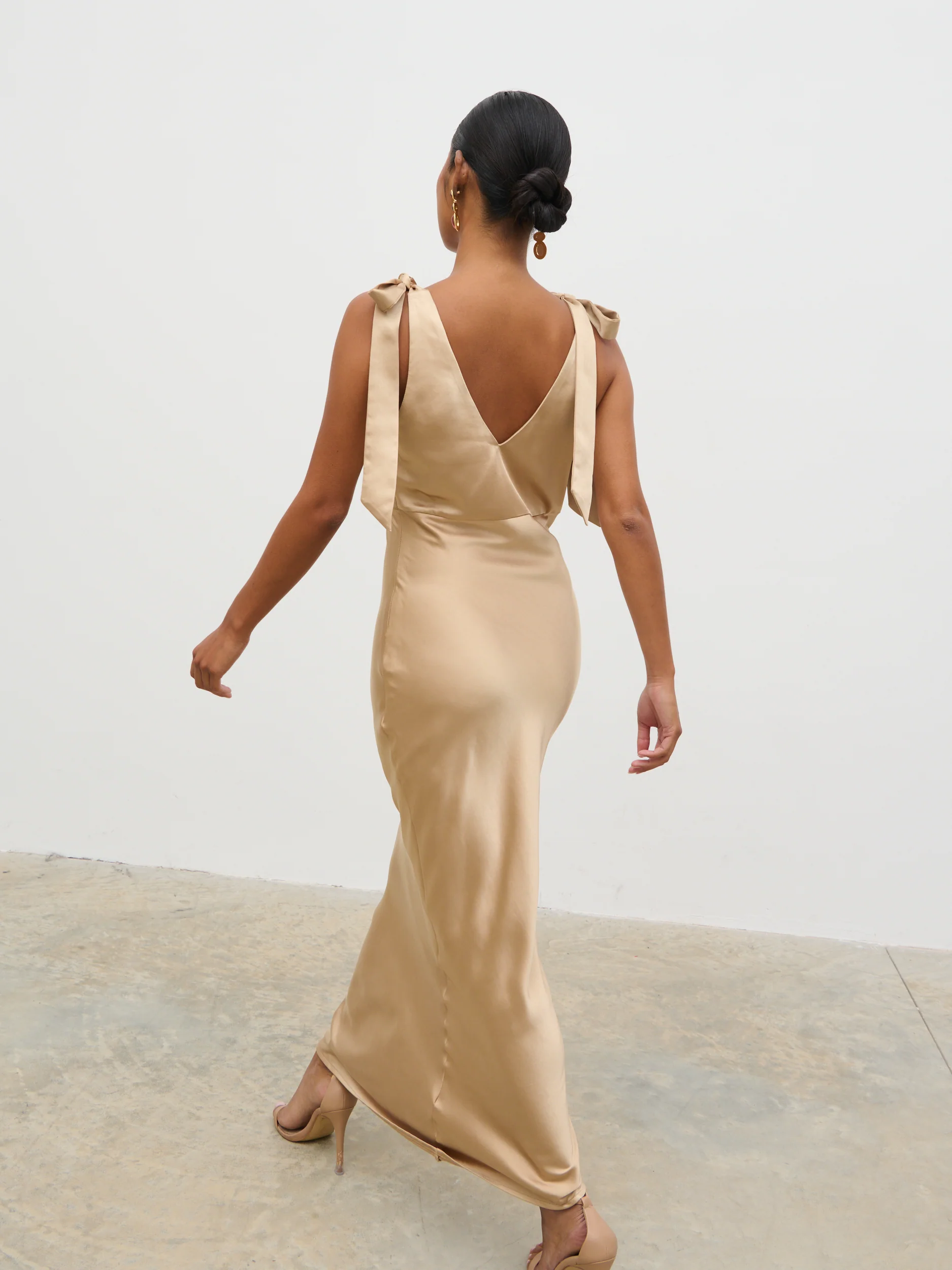 Piper Tie Midaxi Satin Dress - Gold - Image 7