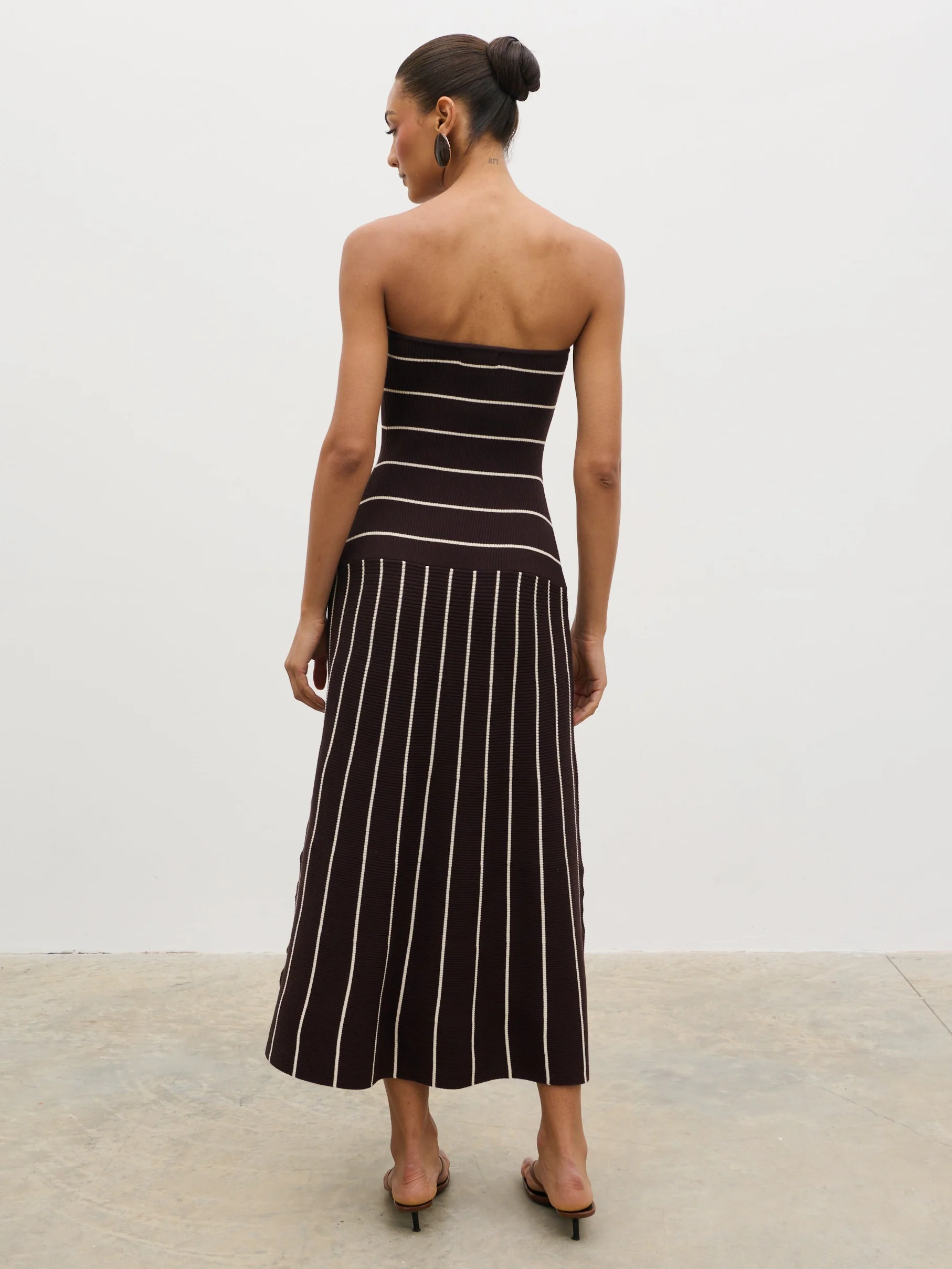 Pixie Bandeau Stripe Knit Long Midaxi Dress - Brown - Image 5