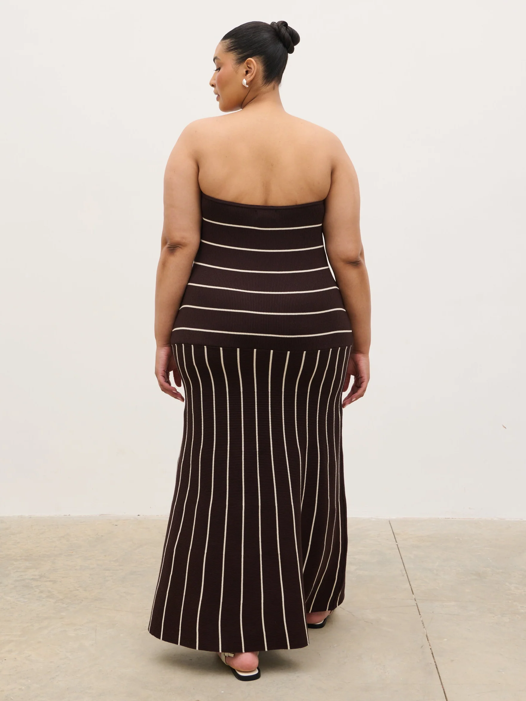Pixie Bandeau Stripe Knit Long Midaxi Dress Curve - Brown - Image 5