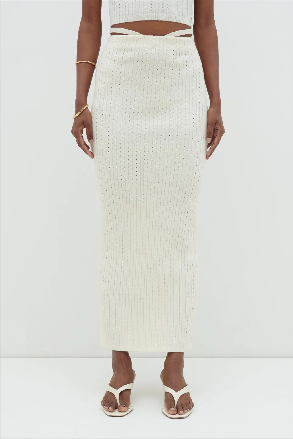 Poppy Tie Detail Knit Skirt - Cream - Image 2