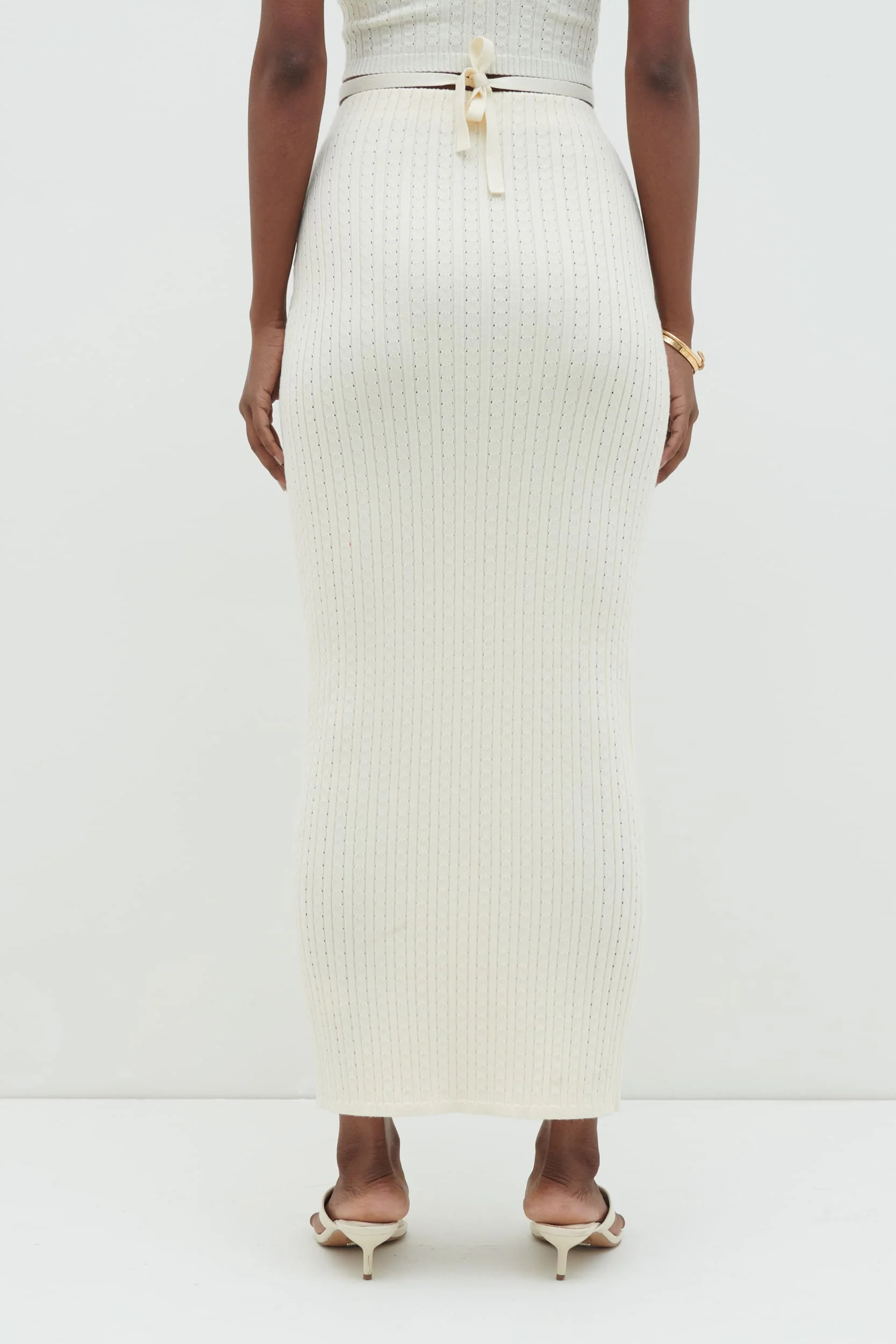 Poppy Tie Detail Knit Skirt - Cream - Image 4