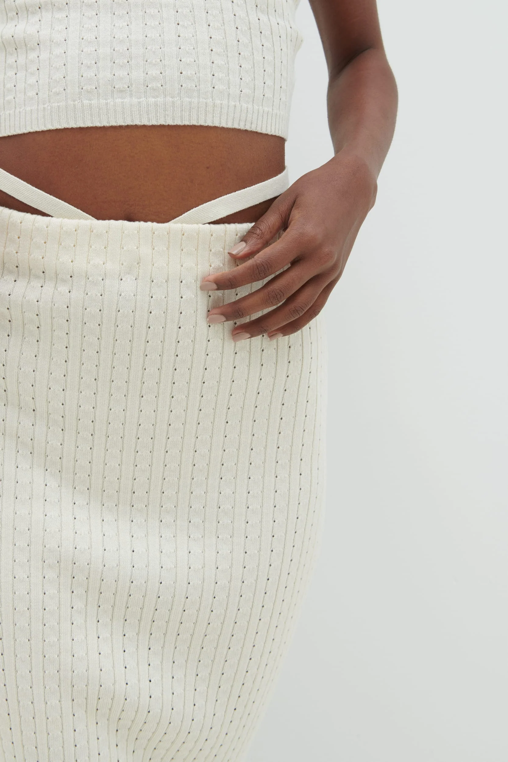 Poppy Tie Detail Knit Skirt - Cream - Image 5