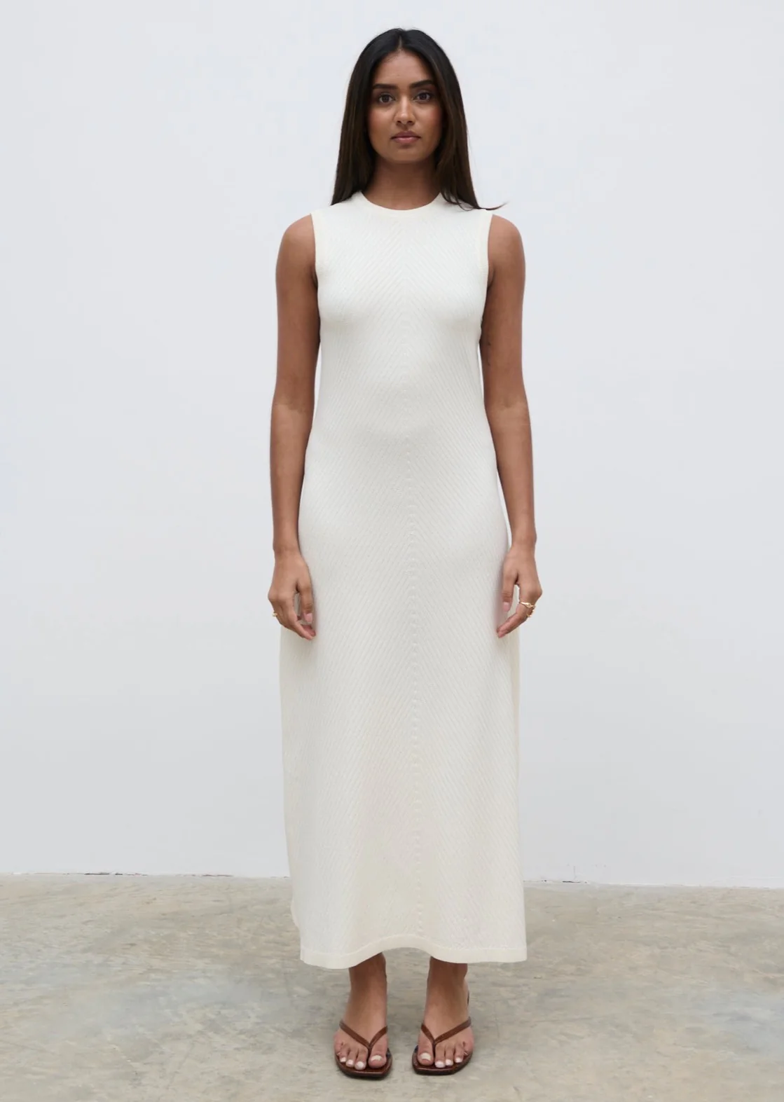 Portia Shift Knit Midaxi Dress - Cream - Image 4