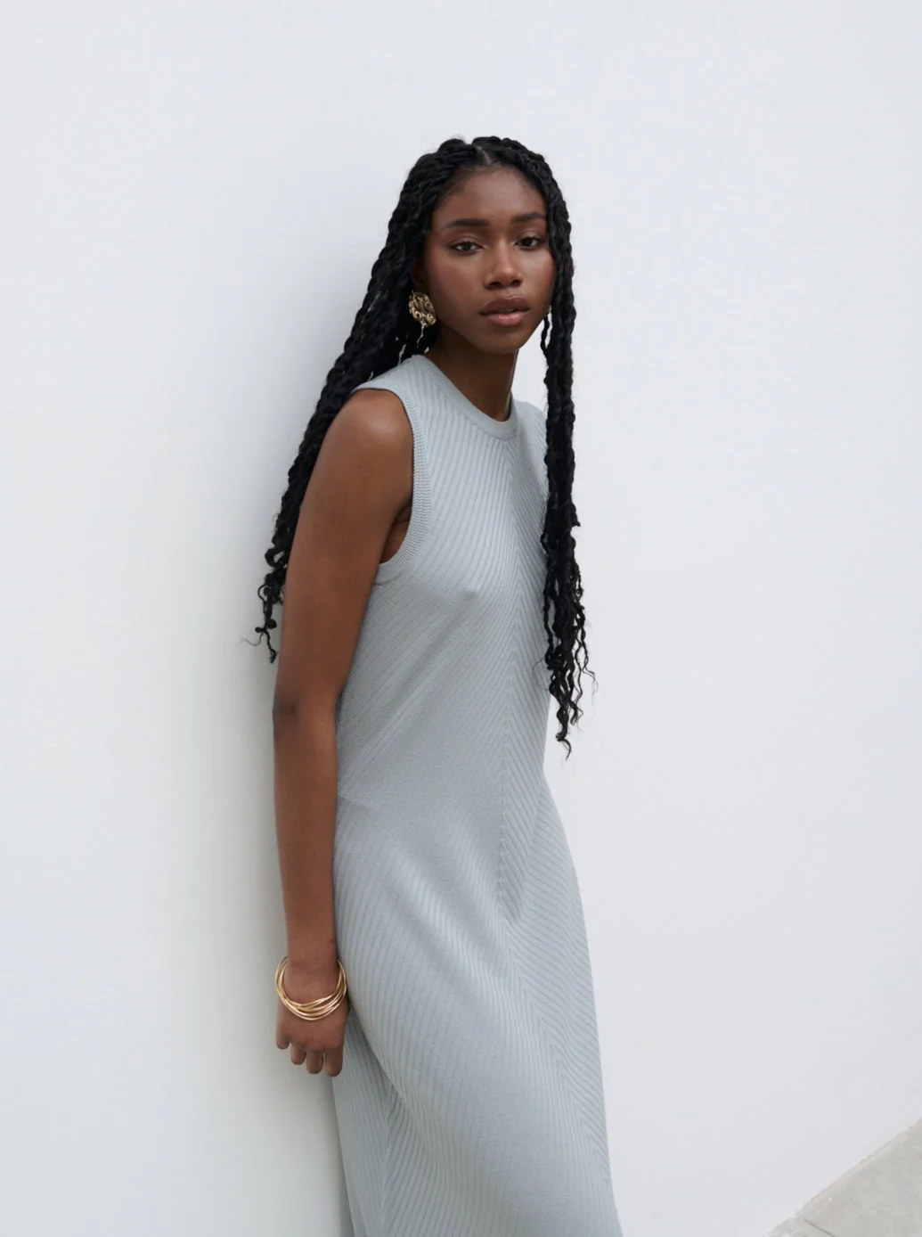 Portia Shift Knit Midaxi Dress - Light Blue - Image 2