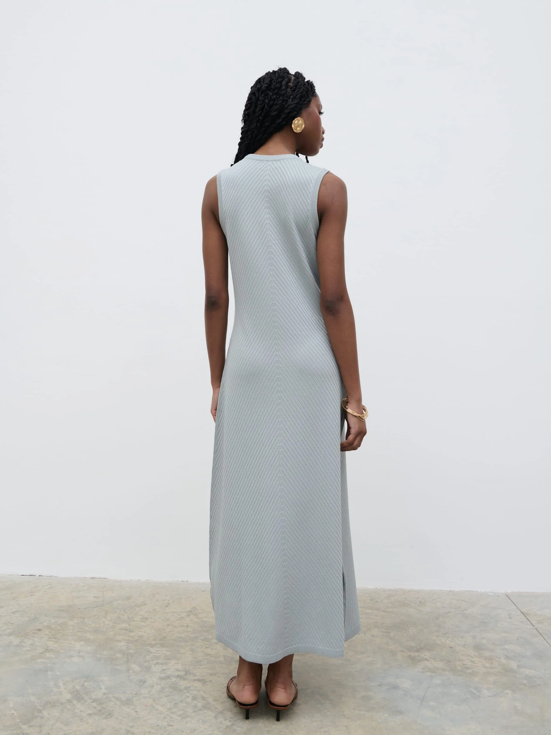 Portia Shift Knit Midaxi Dress - Light Blue - Image 3