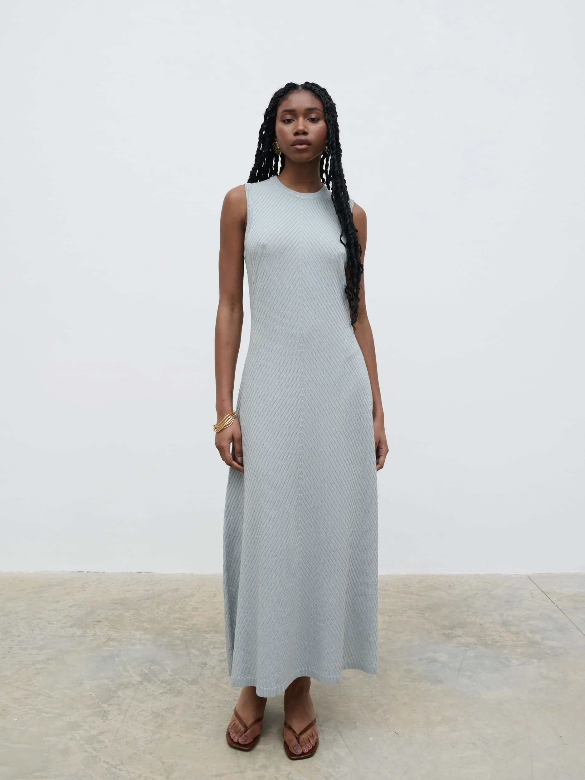 Portia Shift Knit Midaxi Dress - Light Blue - Image 4