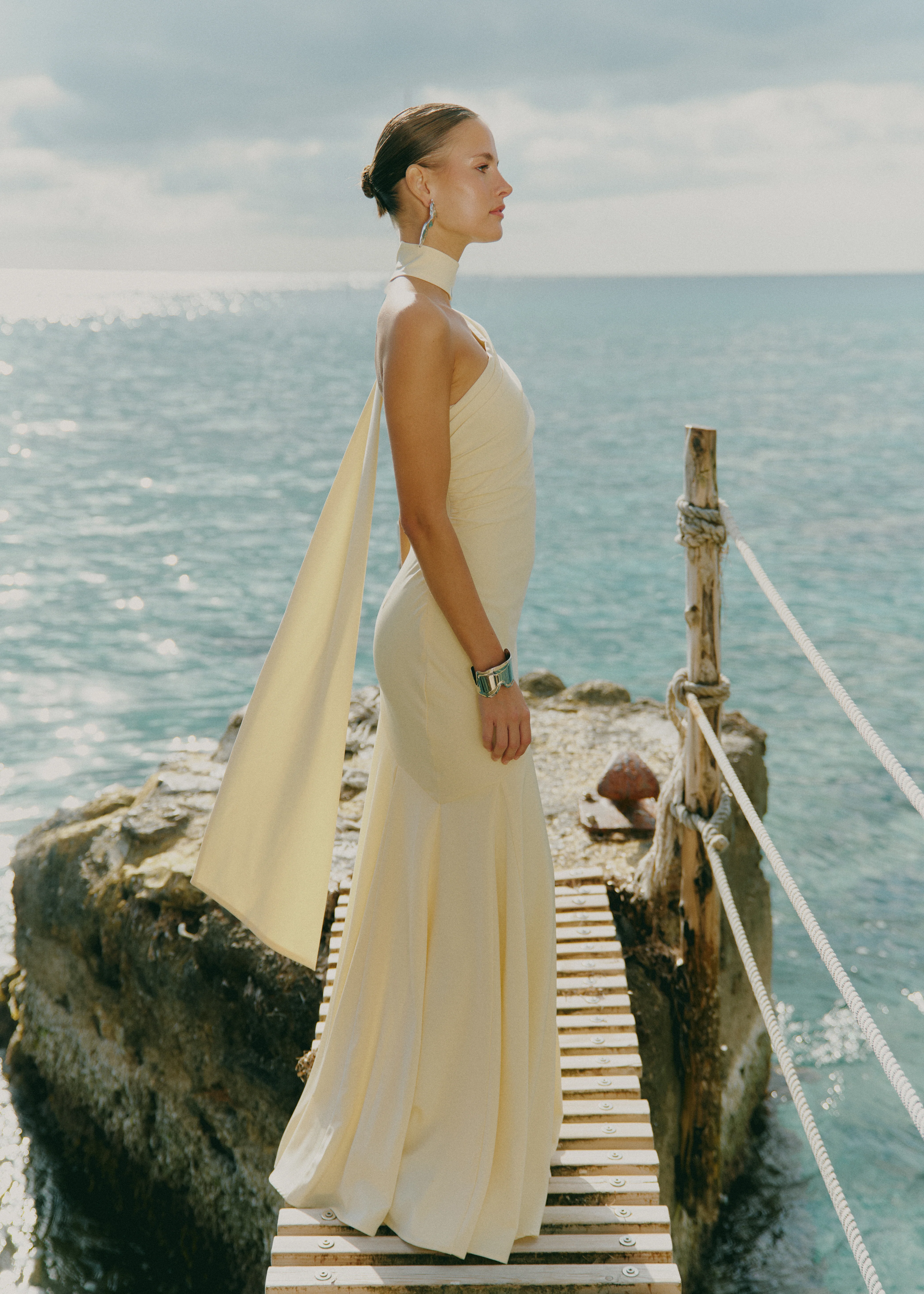 Porto One Shoulder Godet Maxi Dress - Lemon - Image 2