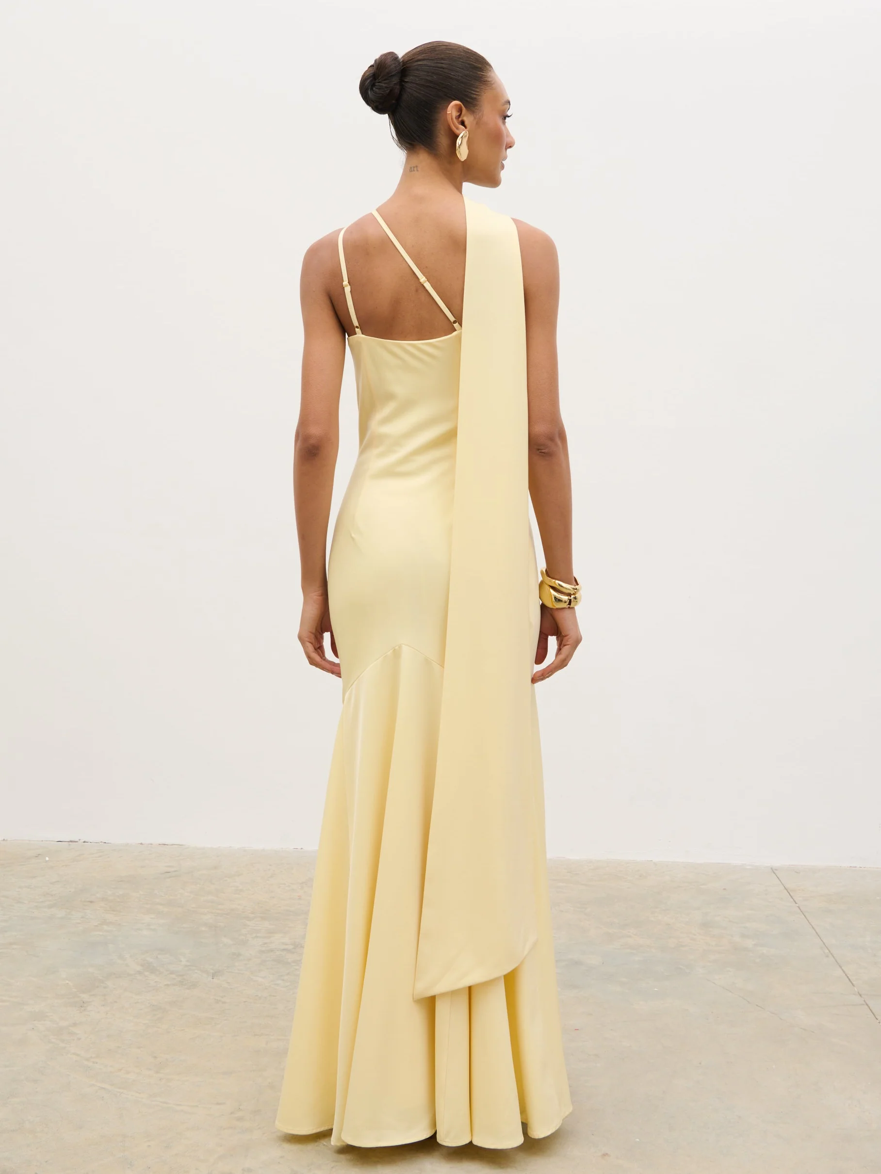 Porto One Shoulder Godet Maxi Dress - Lemon - Image 6