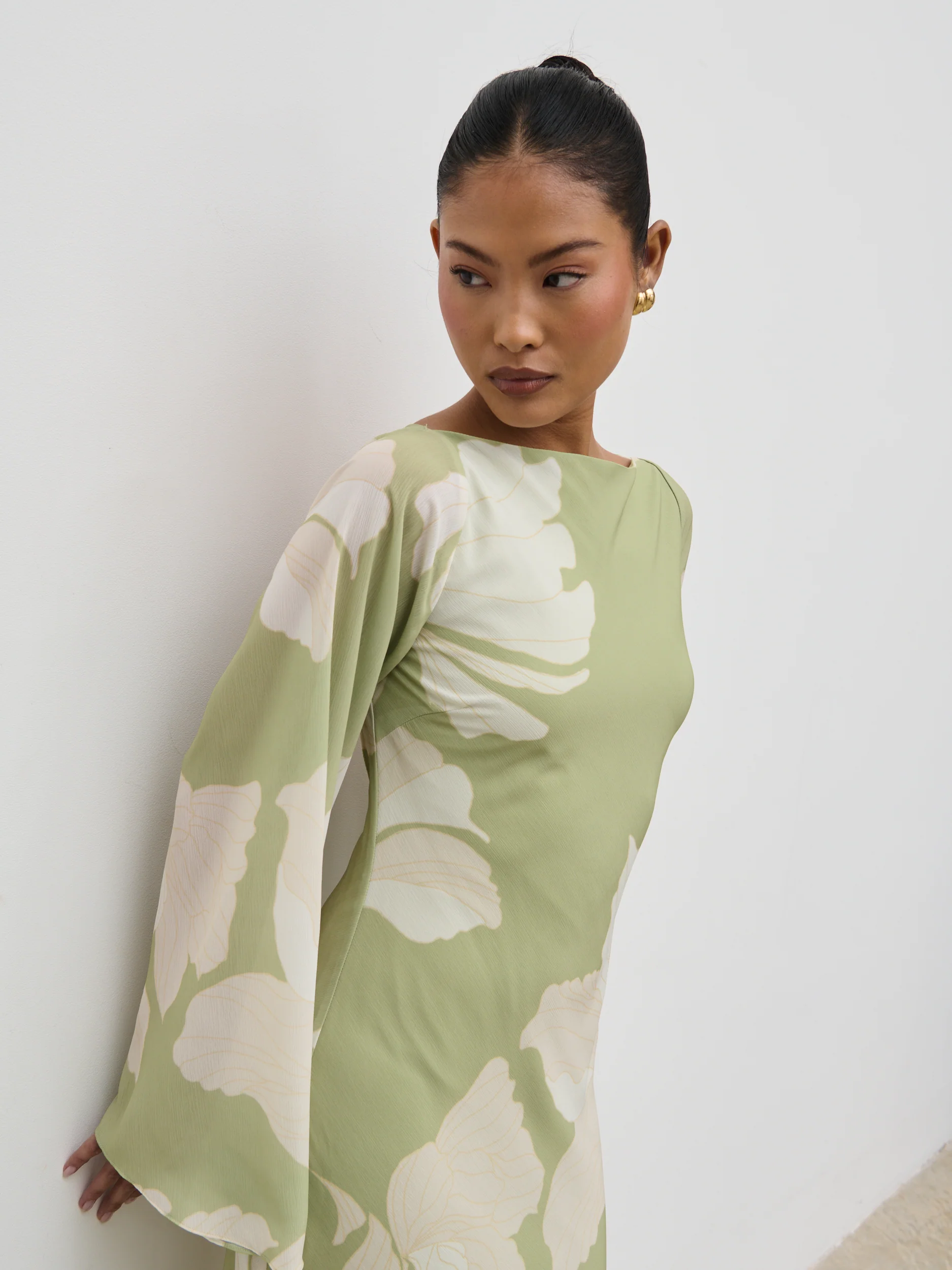 Primrose Kimono Sleeve Maxi Dress - Olive Floral - Image 3