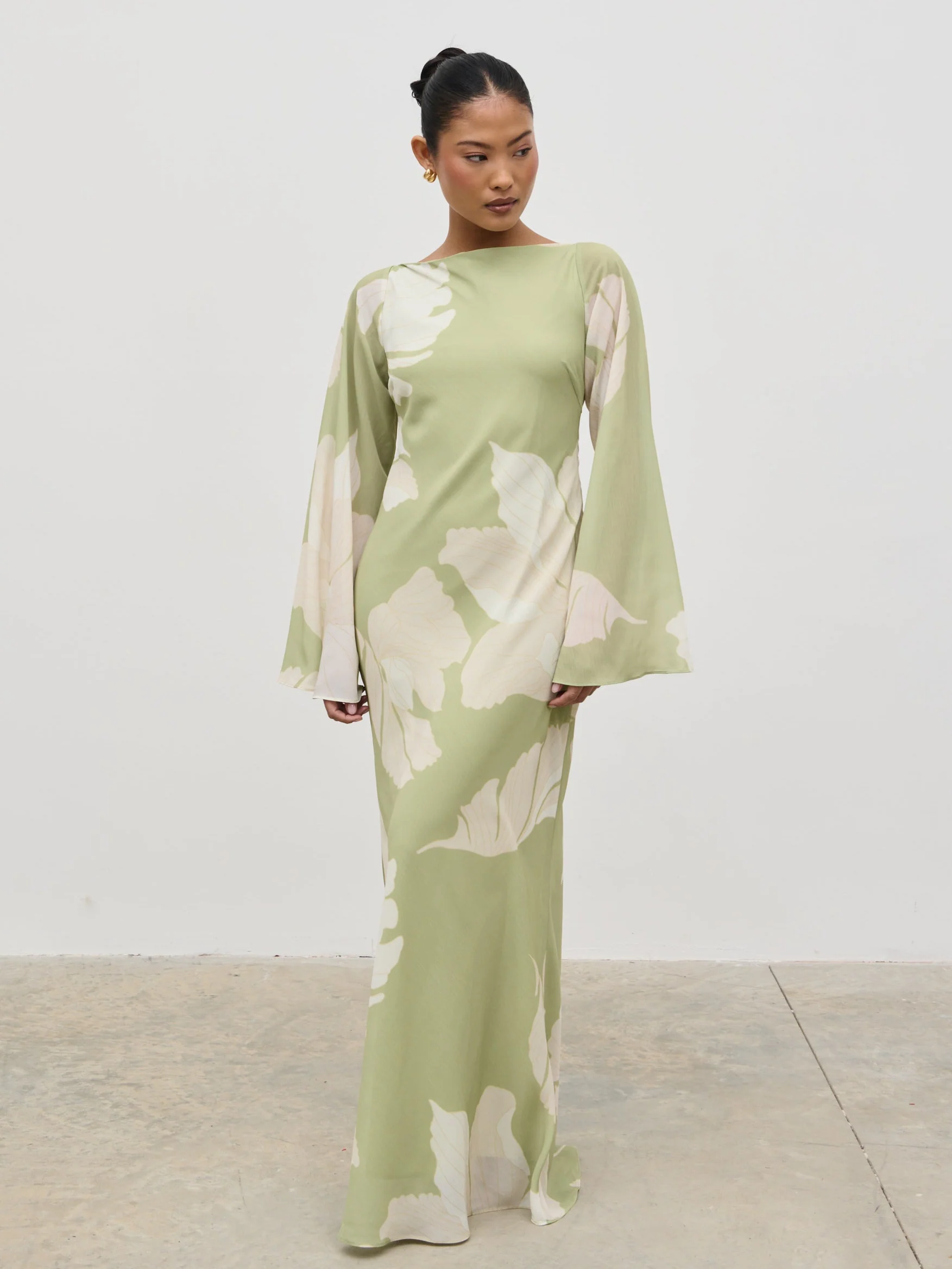 Primrose Kimono Sleeve Maxi Dress - Olive Floral - Image 4