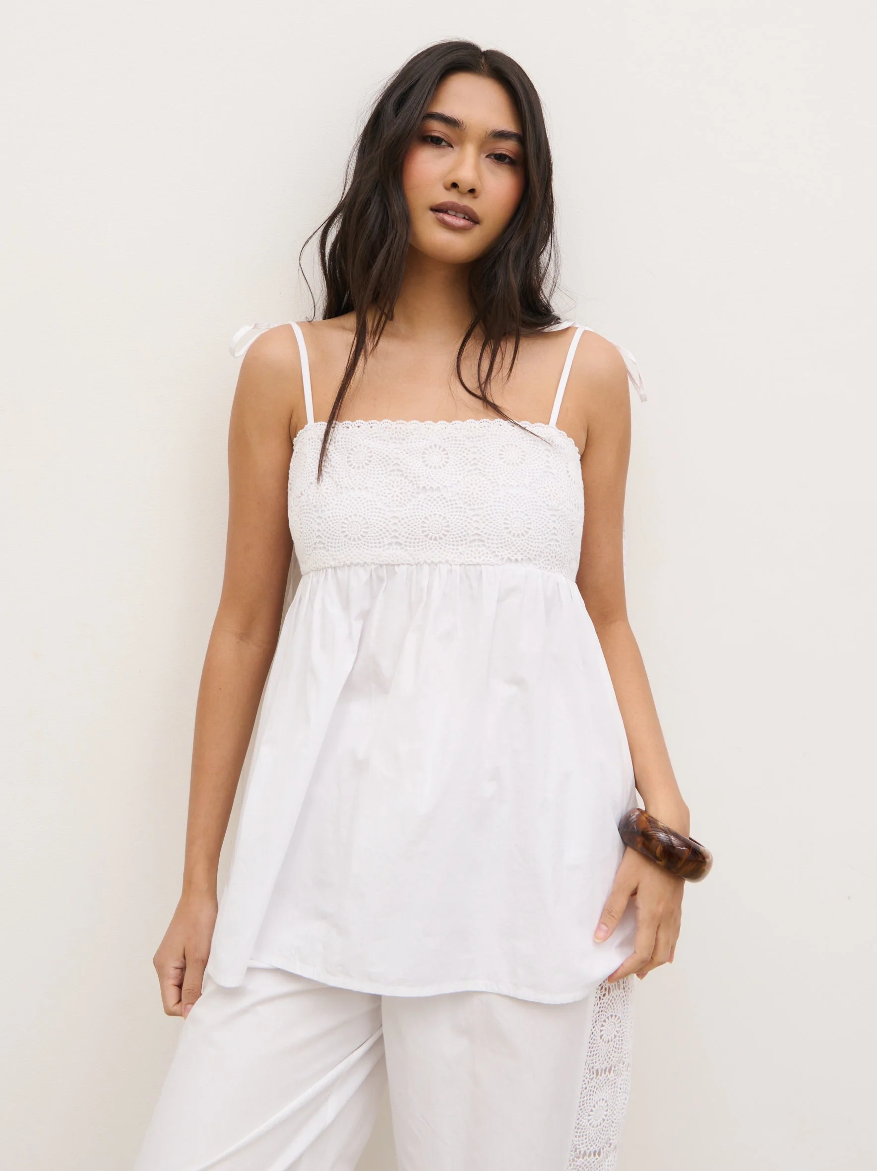 Rae Crochet Detail Cami Top - White - Image 3
