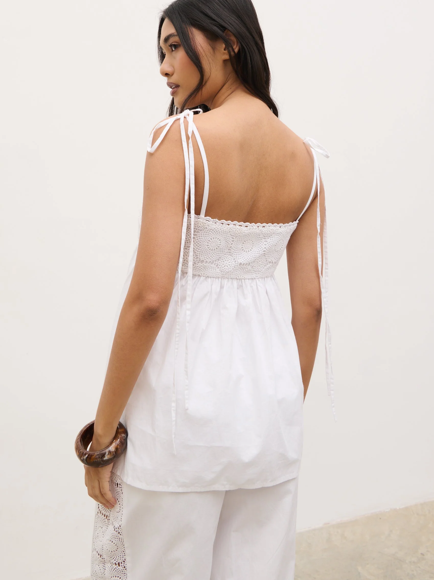Rae Crochet Detail Cami Top - White - Image 6