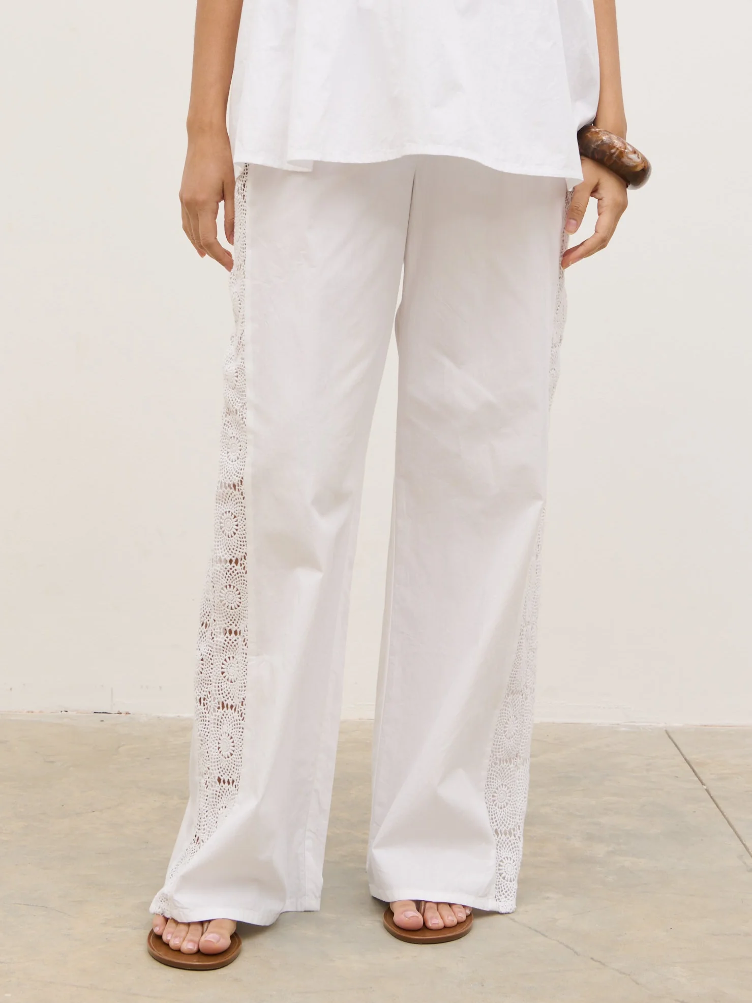 Rae Crochet Detail Trousers - White - Image 2