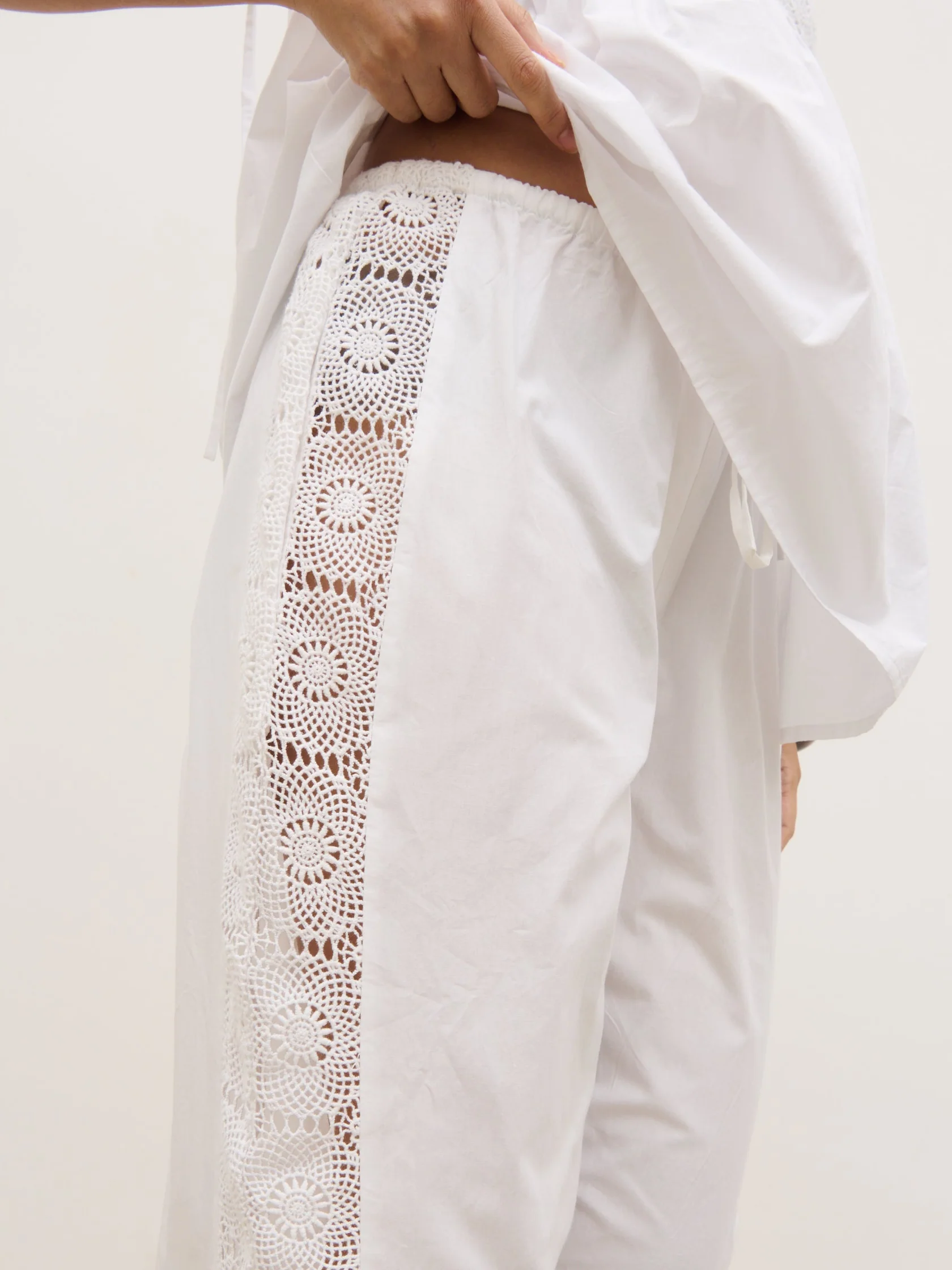 Rae Crochet Detail Trousers - White - Image 3
