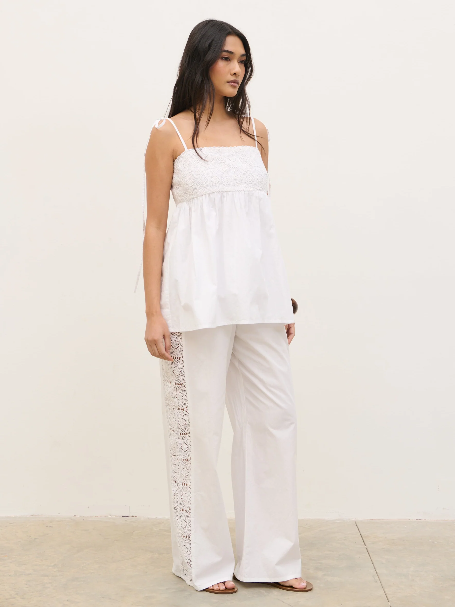 Rae Crochet Detail Trousers - White - Image 4