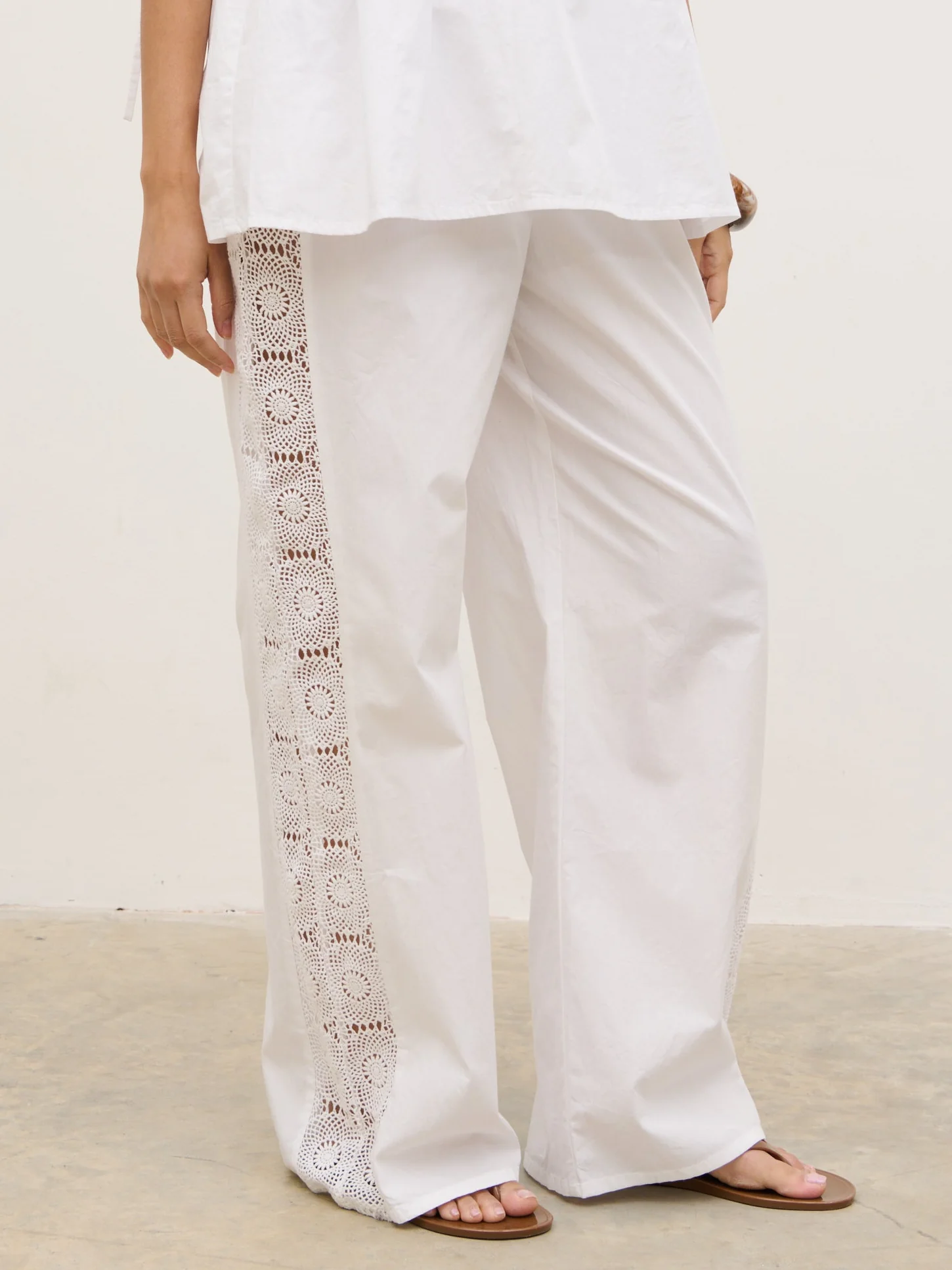 Rae Crochet Detail Trousers - White - Image 5