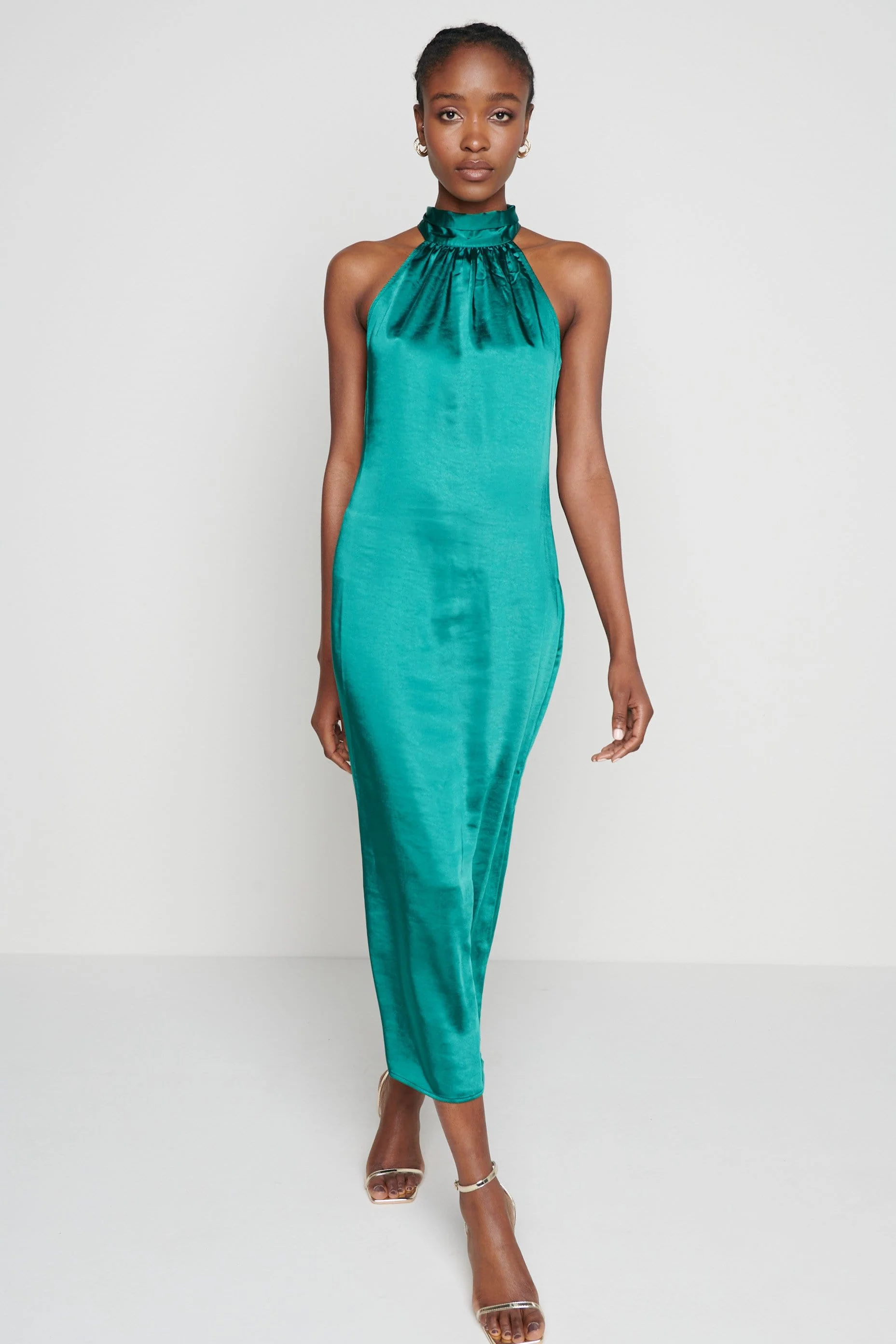 Raleigh Halter neck Tie Dress- Emerald Green - Image 3