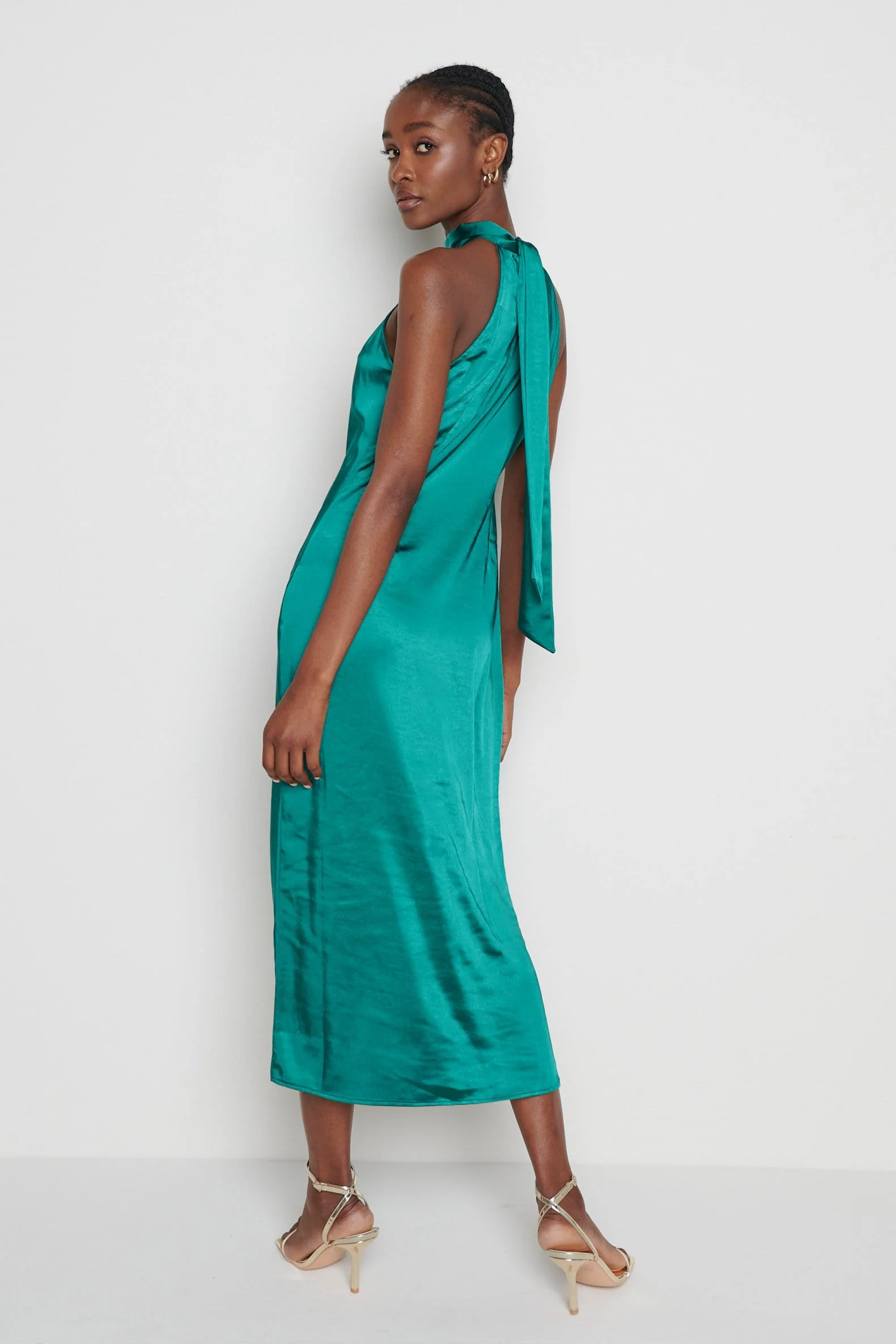 Raleigh Halter neck Tie Dress- Emerald Green - Image 4